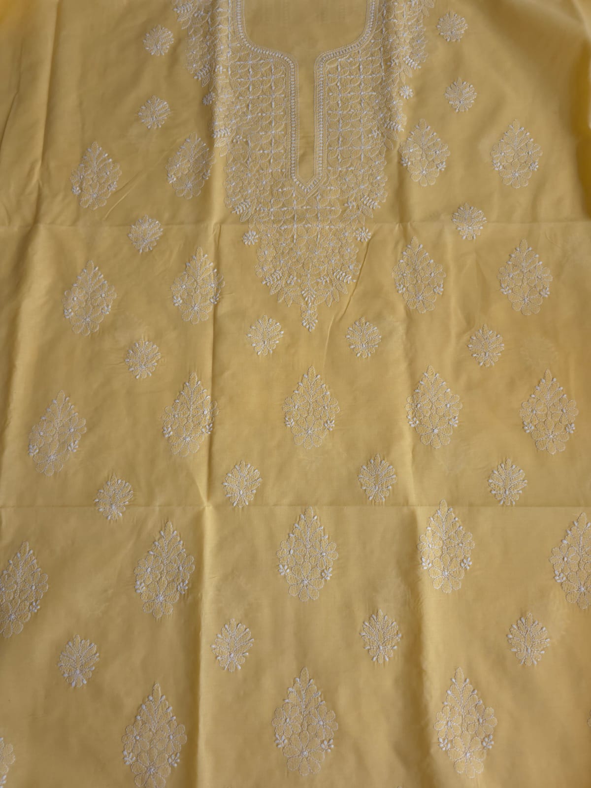 Muskmelon Yellow Cotton Kurta with Fine Chikankari