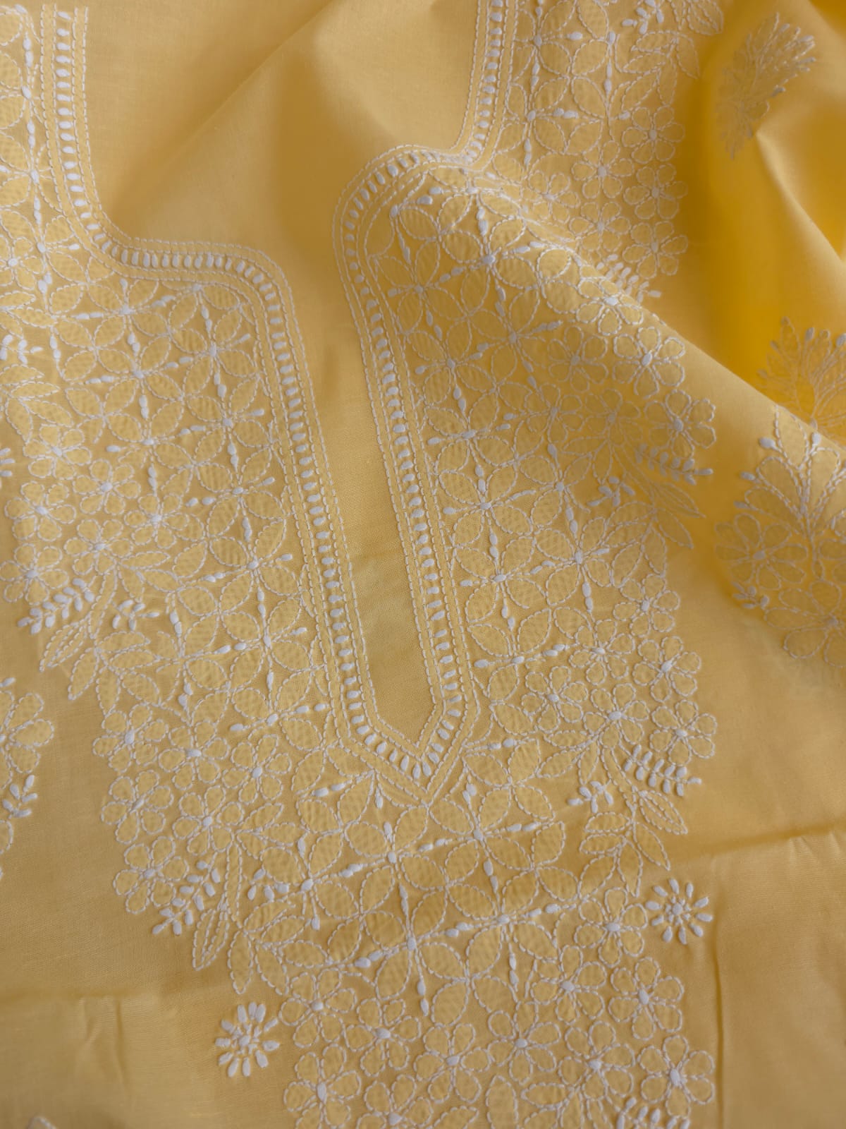 Muskmelon Yellow Cotton Kurta with Fine Chikankari