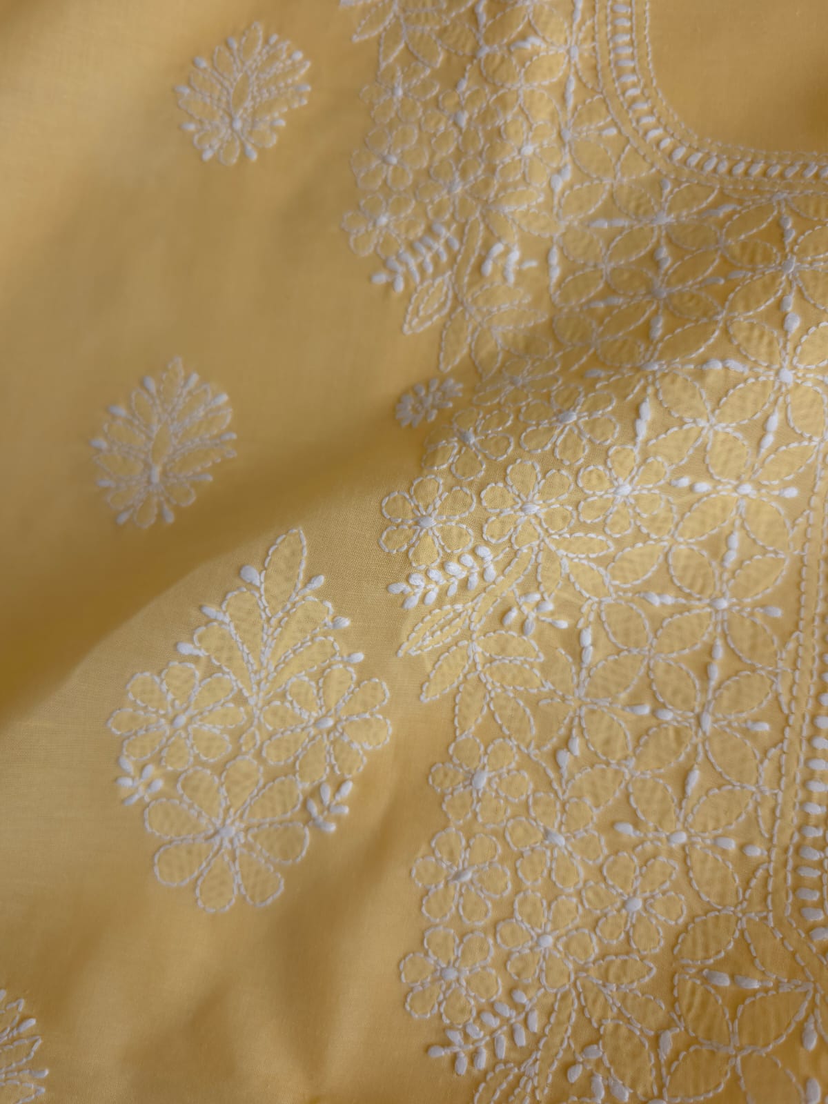 Muskmelon Yellow Cotton Kurta with Fine Chikankari