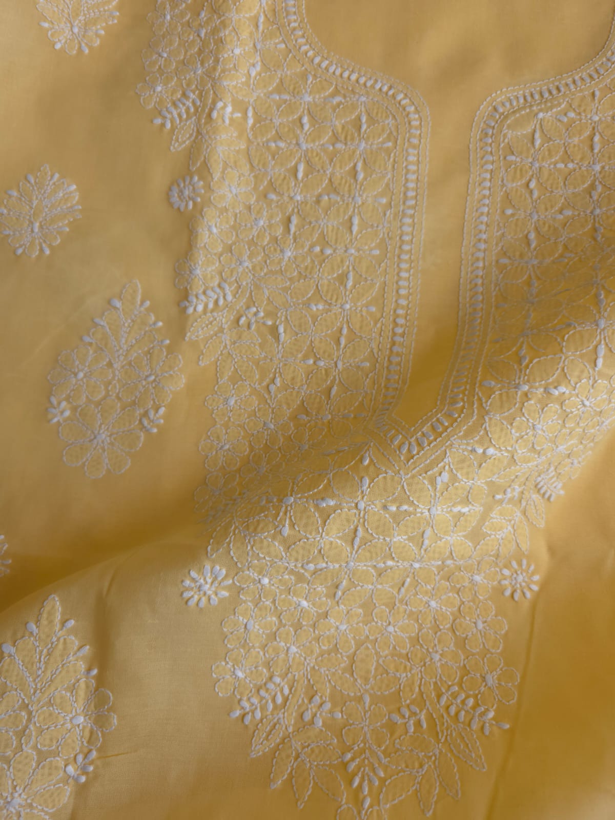 Muskmelon Yellow Cotton Kurta with Fine Chikankari