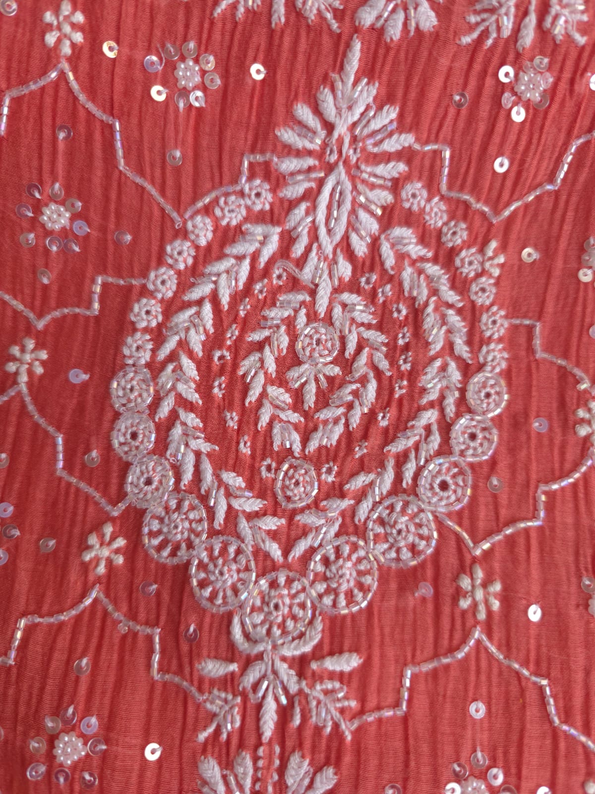 Terracotta Semi stitched Mul chanderi kurta and dupatta set with chikankair and embellishments