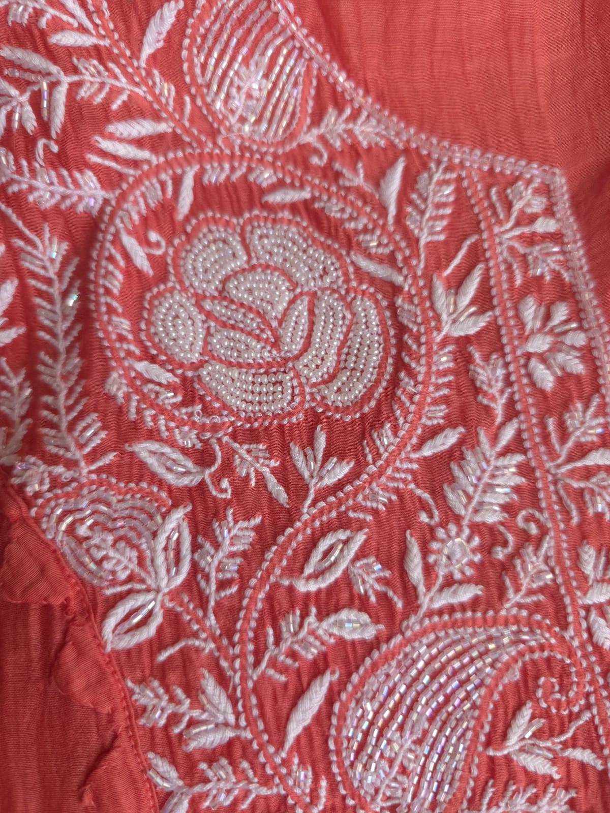 Terracotta Semi stitched Mul chanderi kurta and dupatta set with chikankair and embellishments