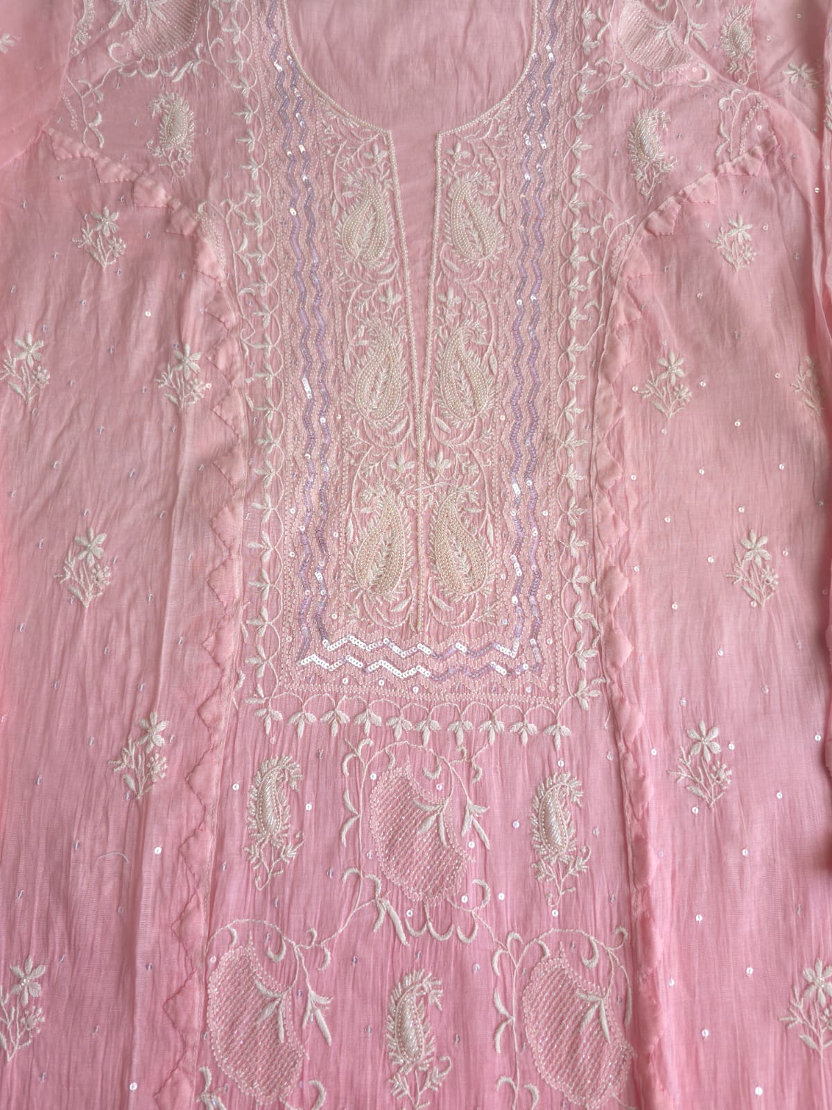 Pink Ombre dyed Semi Stitched Kurta and Dupatta set with Handwork and Highlights