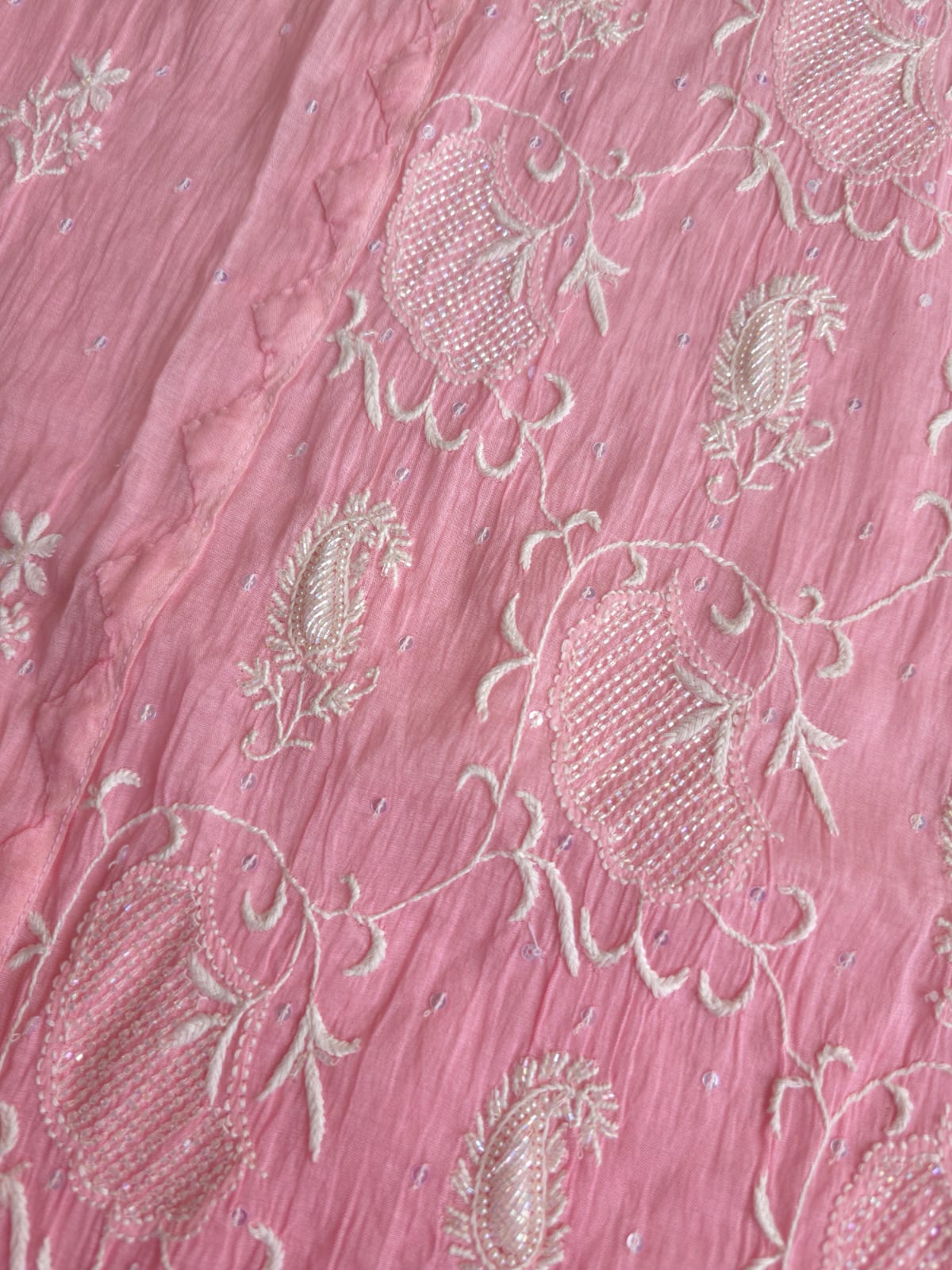 Pink Ombre dyed Semi Stitched Kurta and Dupatta set with Handwork and Highlights