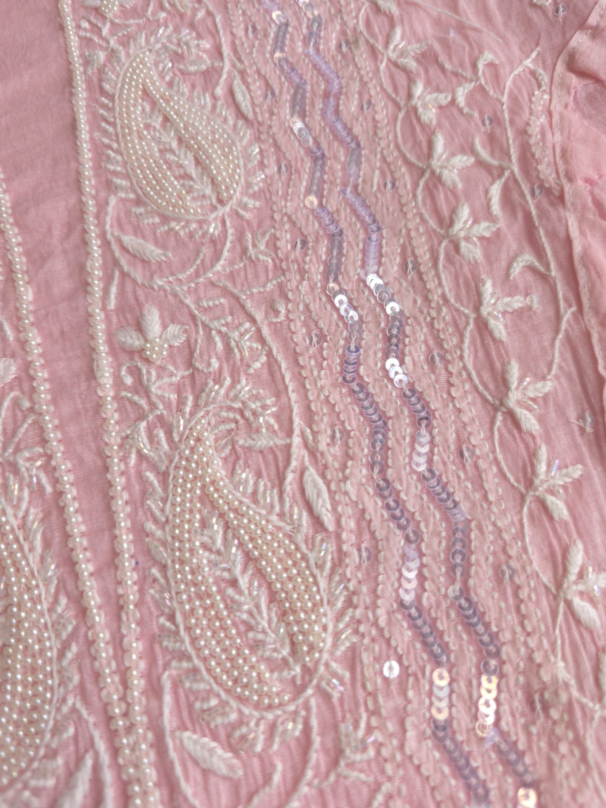 Pink Ombre dyed Semi Stitched Kurta and Dupatta set with Handwork and Highlights