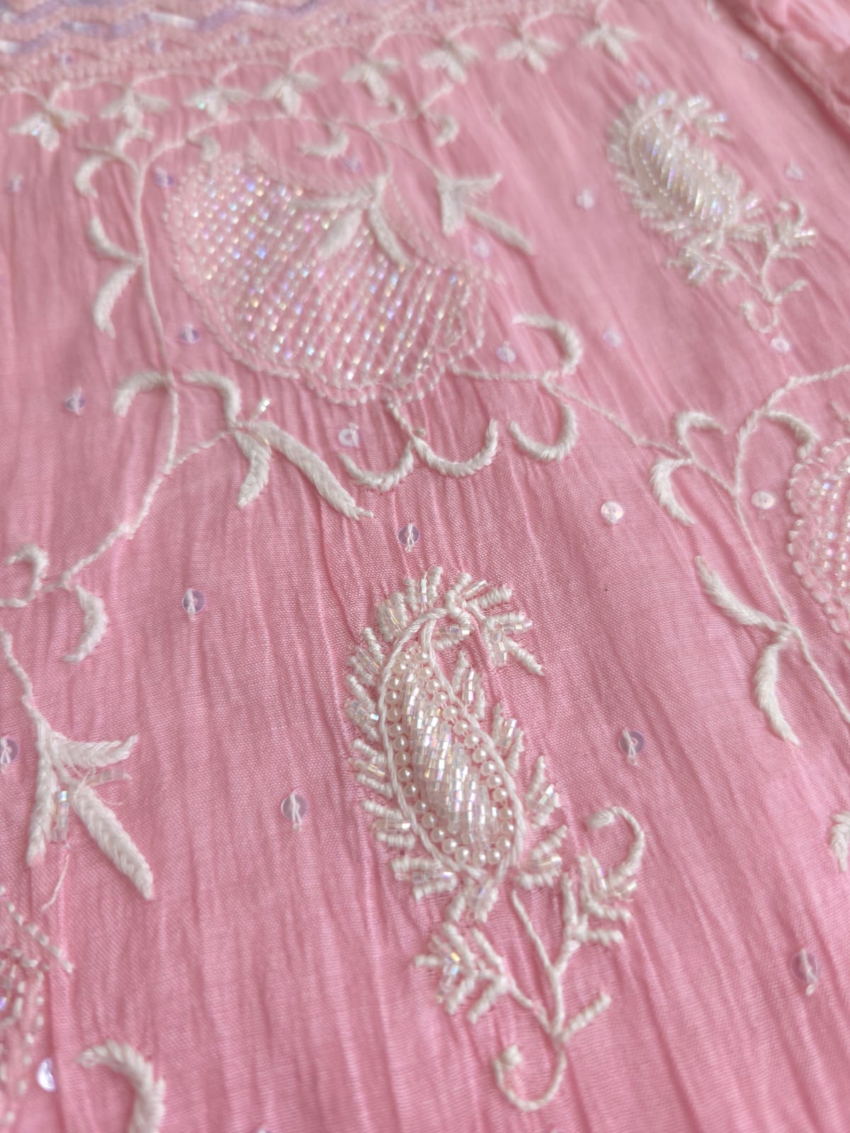 Pink Ombre dyed Semi Stitched Kurta and Dupatta set with Handwork and Highlights