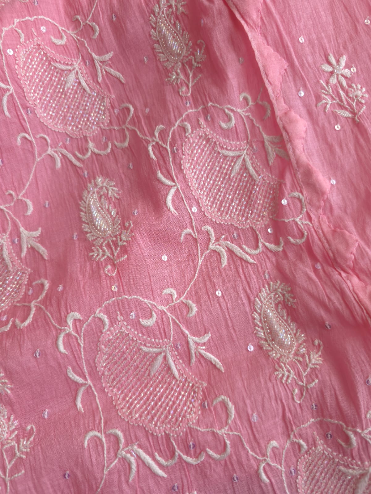 Pink Ombre dyed Semi Stitched Kurta and Dupatta set with Handwork and Highlights