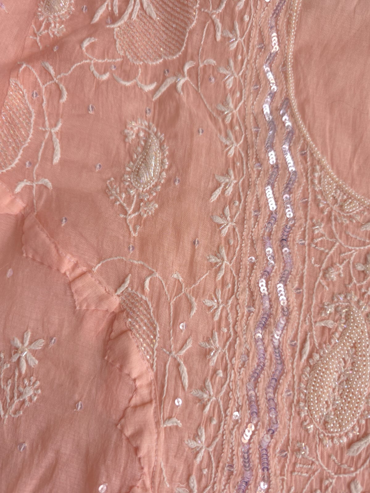 Peach Ombre Dyed Semi Stitched kurta and dupatta with handwork and Highlights