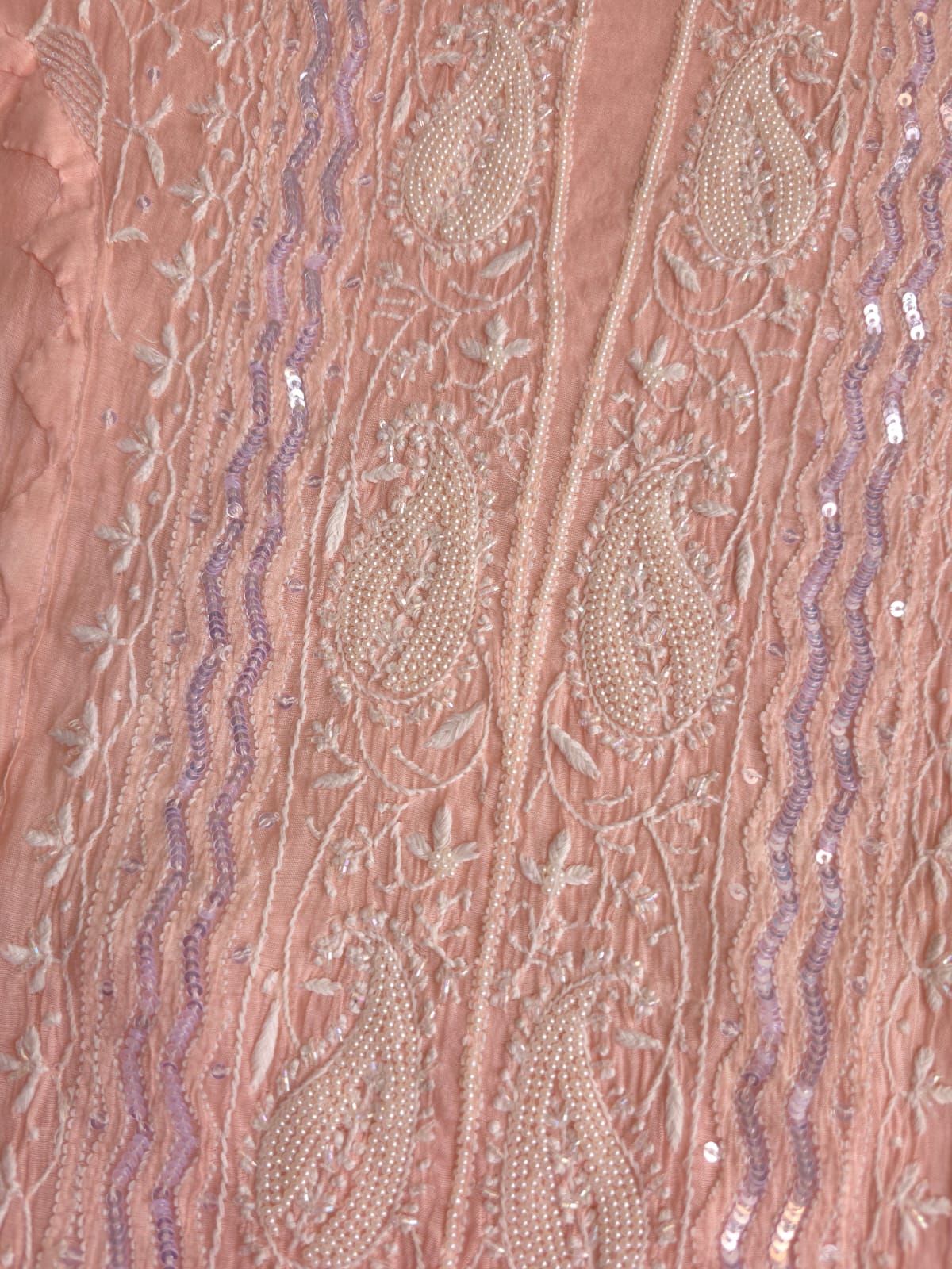 Peach Ombre Dyed Semi Stitched kurta and dupatta with handwork and Highlights