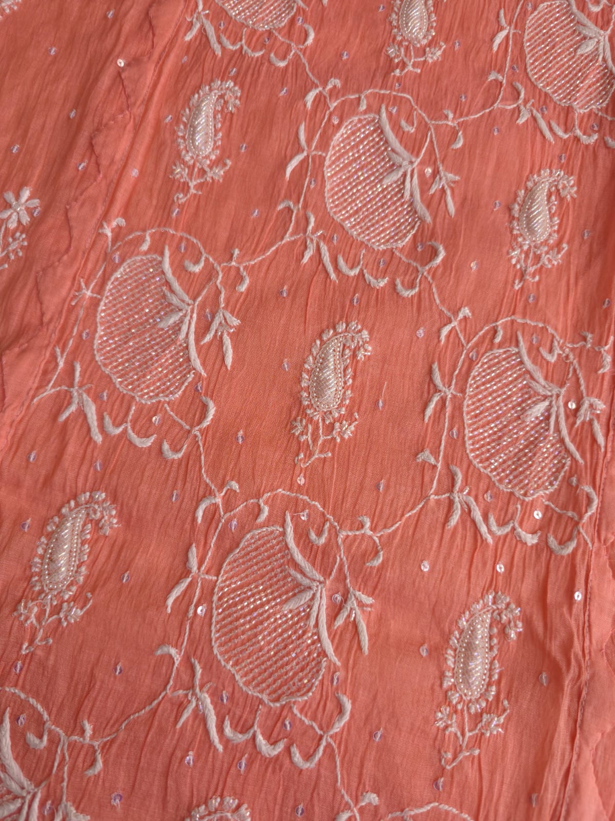 Peach Ombre Dyed Semi Stitched kurta and dupatta with handwork and Highlights