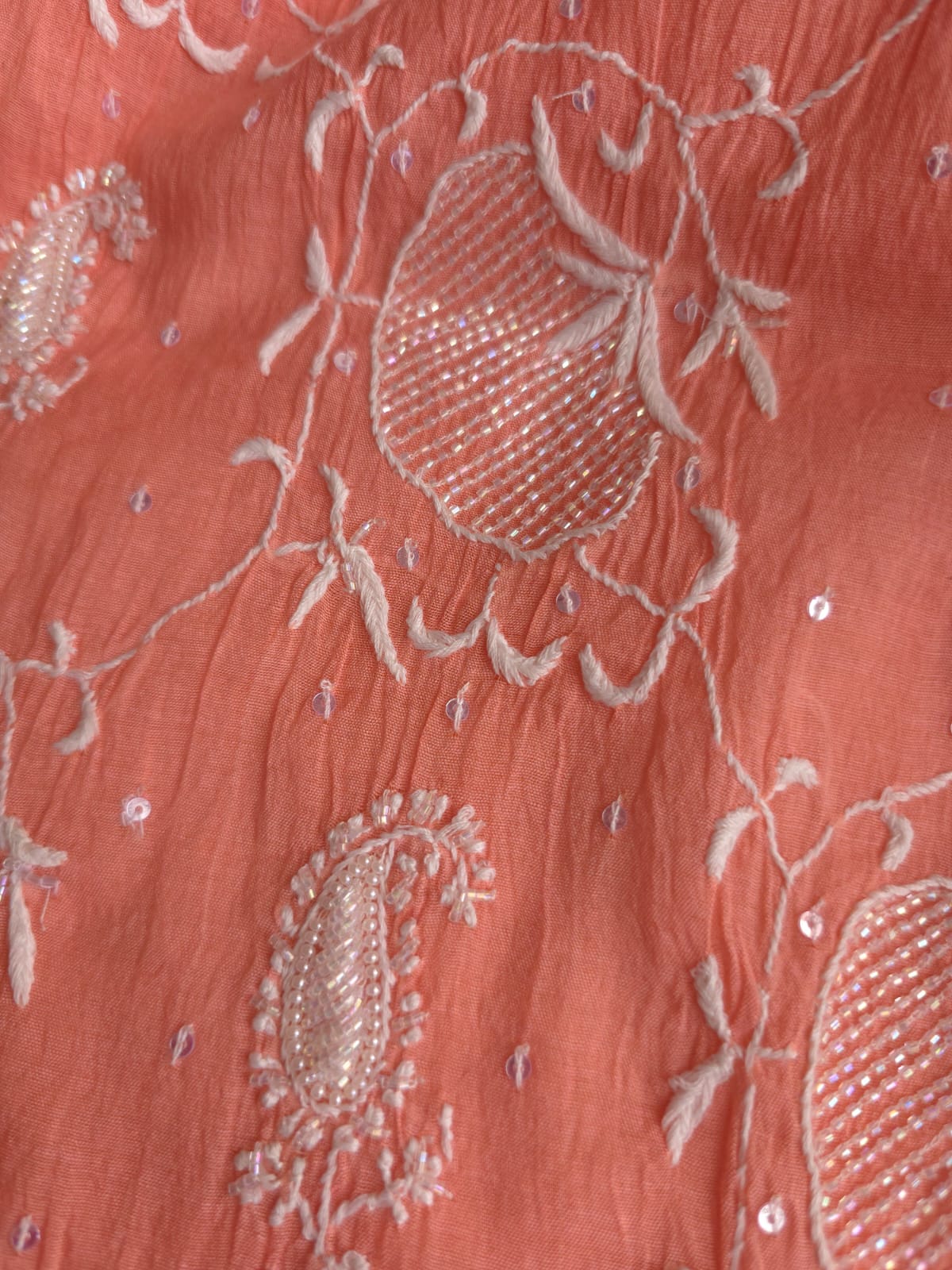Peach Ombre Dyed Semi Stitched kurta and dupatta with handwork and Highlights