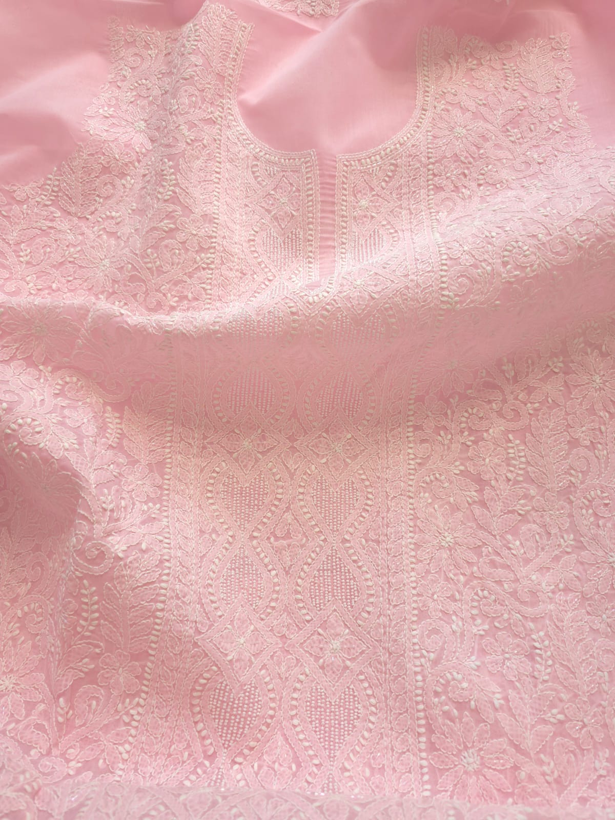 Pink Cotton full set with fine handwork and pearl cutdana