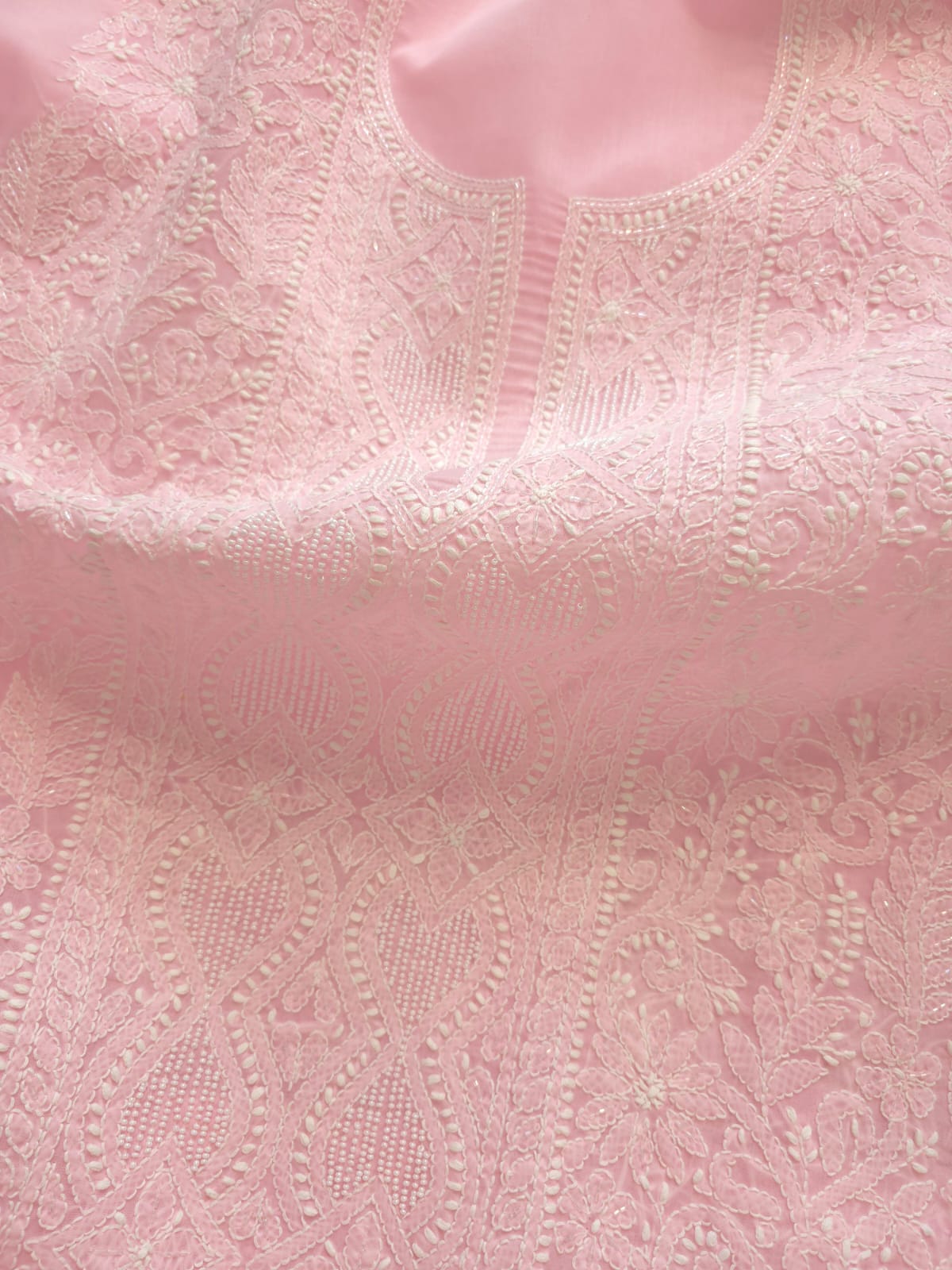 Pink Cotton full set with fine handwork and pearl cutdana