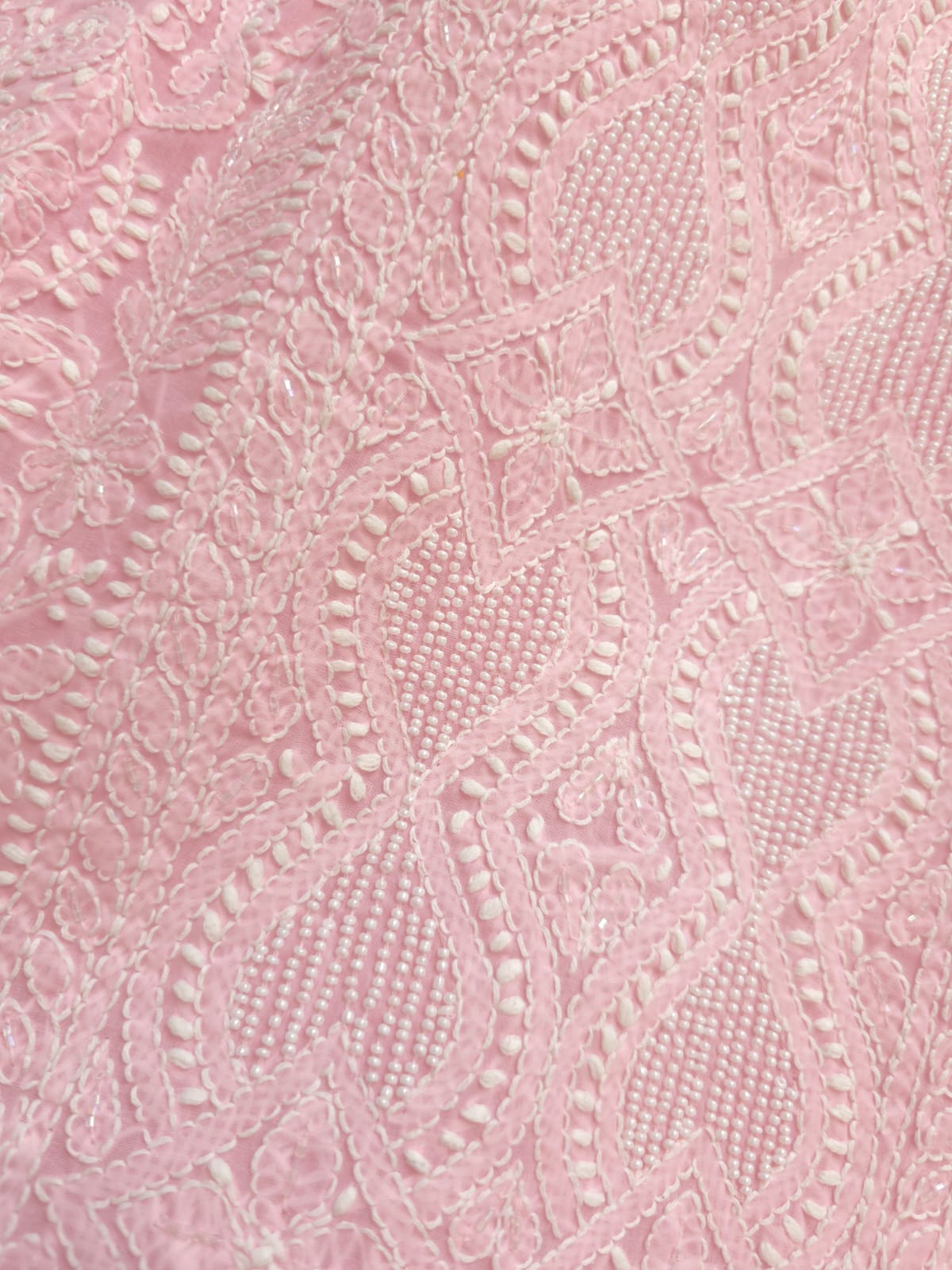 Pink Cotton full set with fine handwork and pearl cutdana