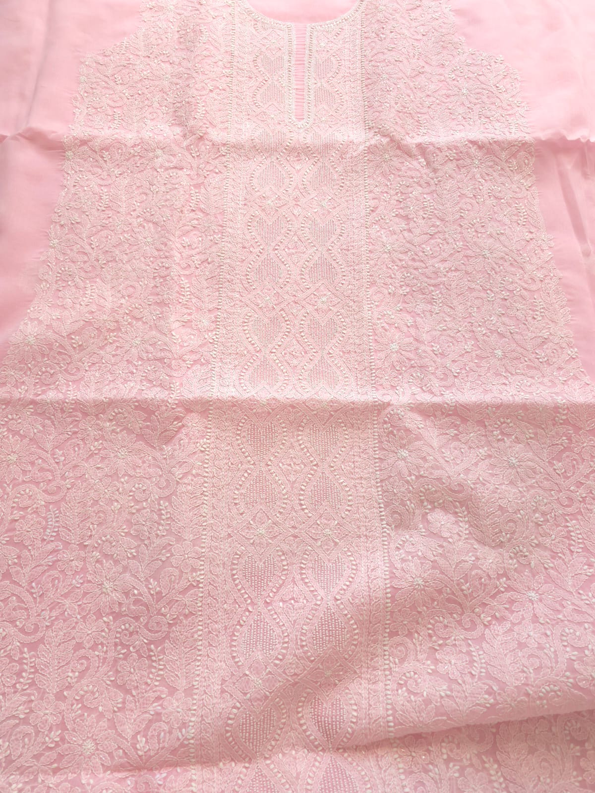 Pink Cotton full set with fine handwork and pearl cutdana