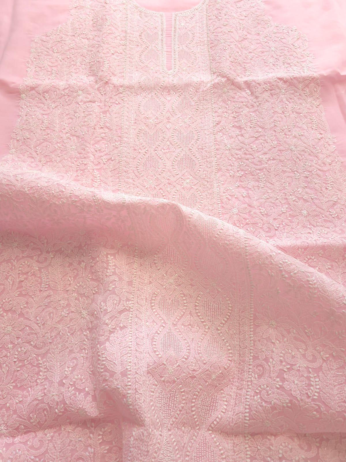 Pink Cotton full set with fine handwork and pearl cutdana