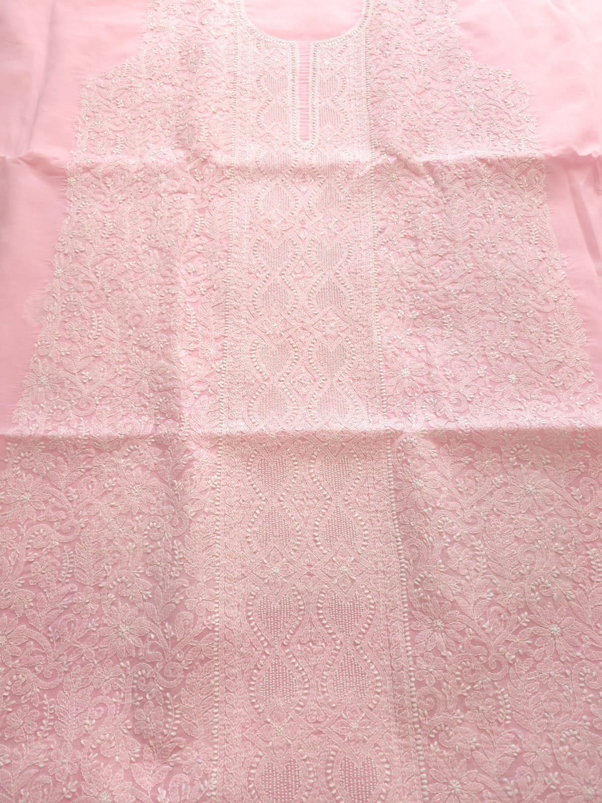 Pink Cotton full set with fine handwork and pearl cutdana