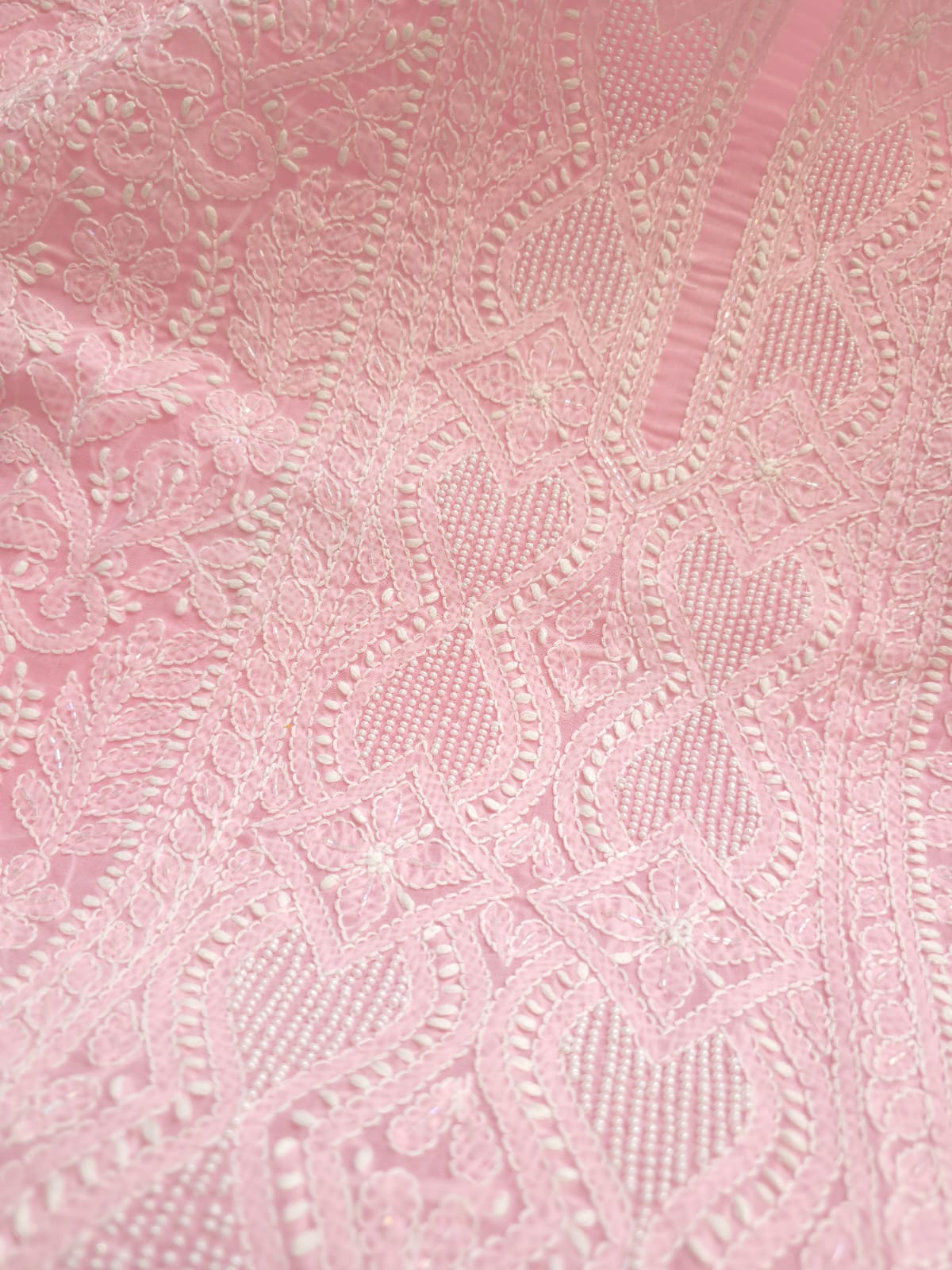 Pink Cotton full set with fine handwork and pearl cutdana