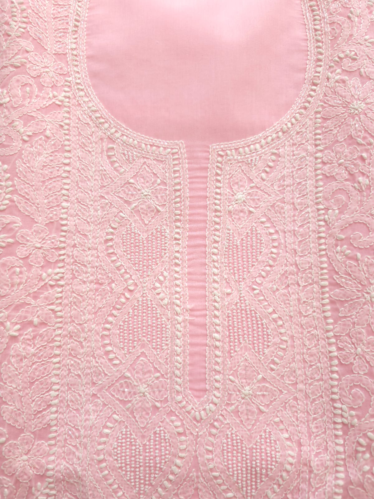 Pink Cotton full set with fine handwork and pearl cutdana