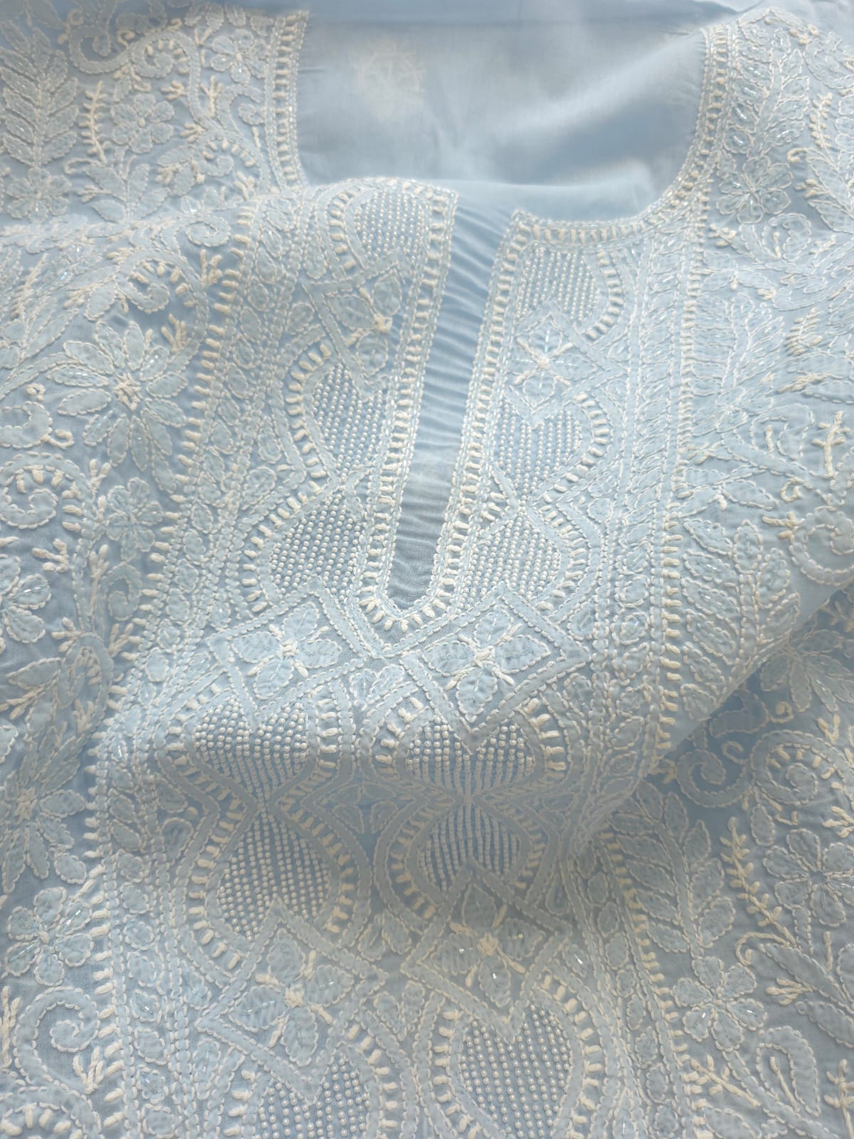 Powder blue Full set with Fine handwork and pearl cutdana work