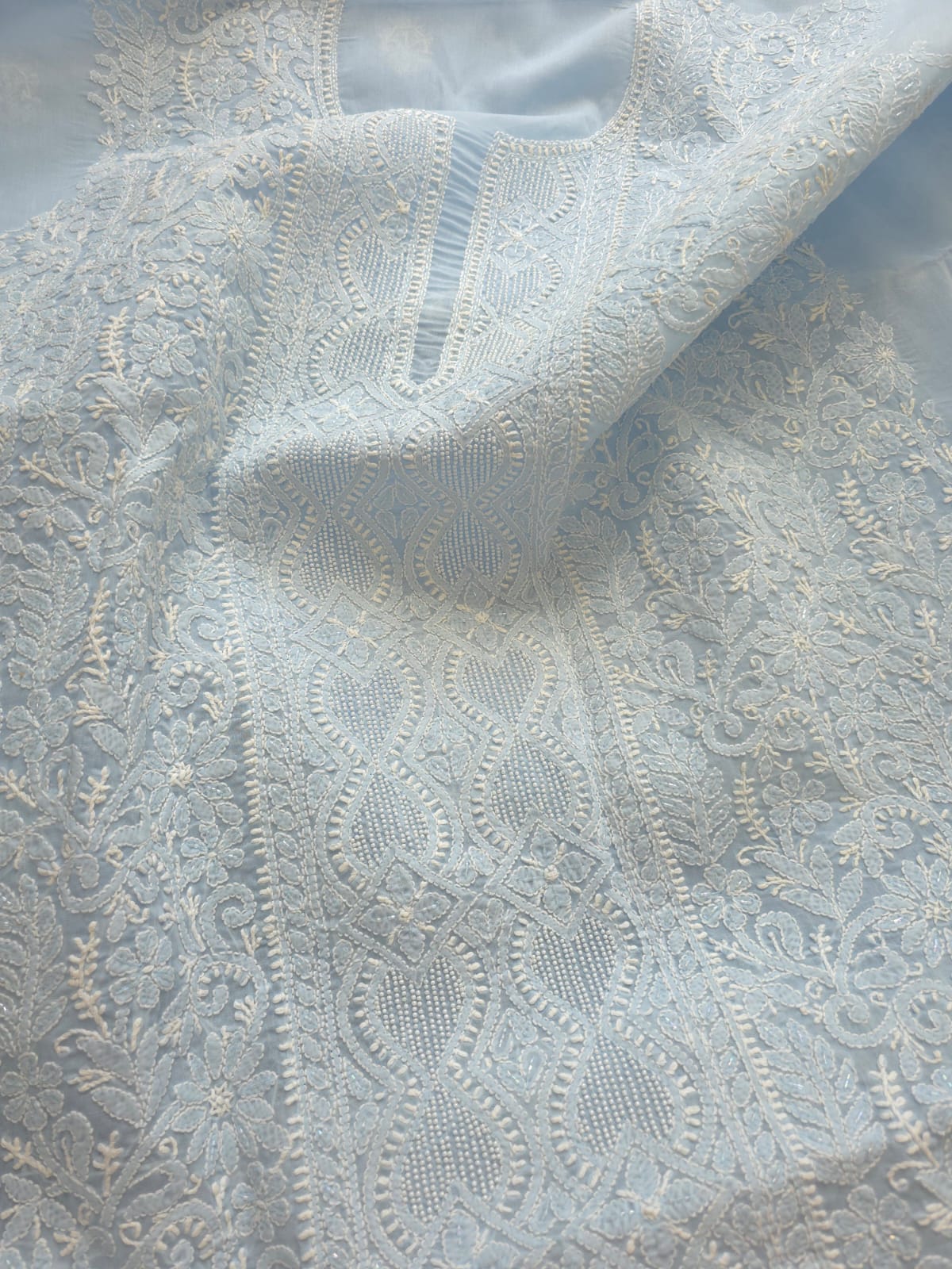 Powder blue Full set with Fine handwork and pearl cutdana work