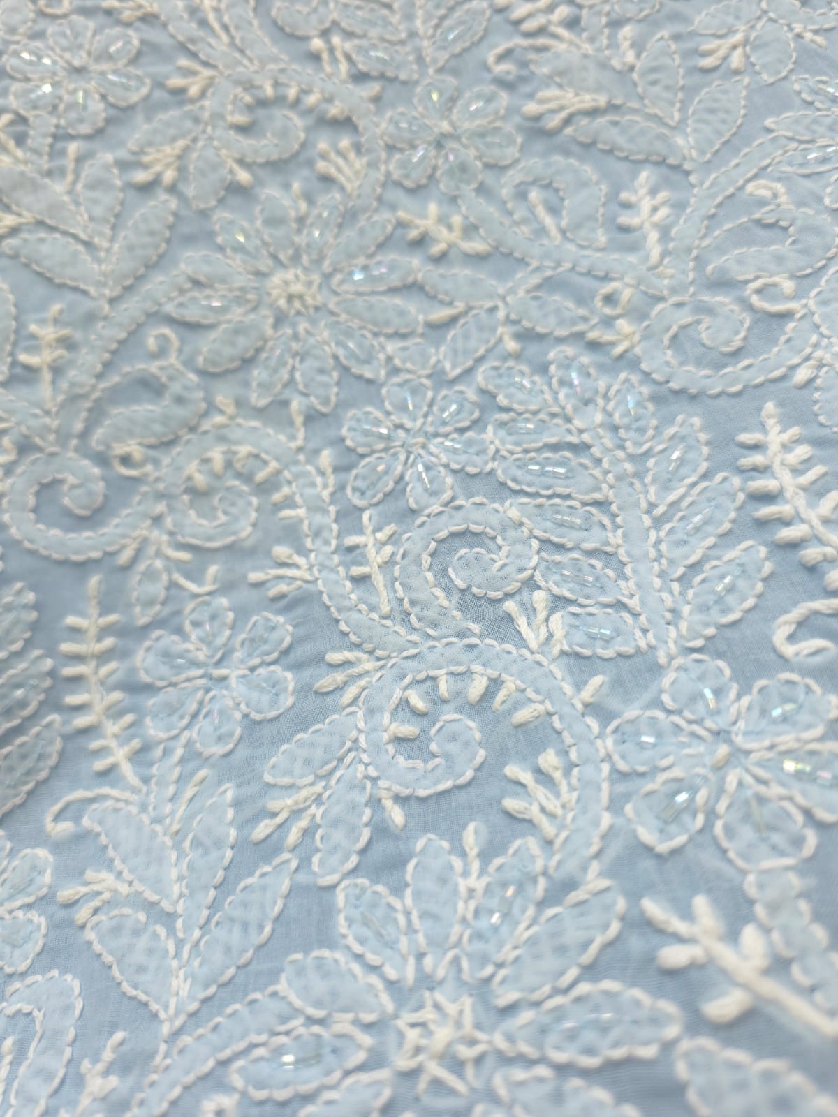 Powder blue Full set with Fine handwork and pearl cutdana work