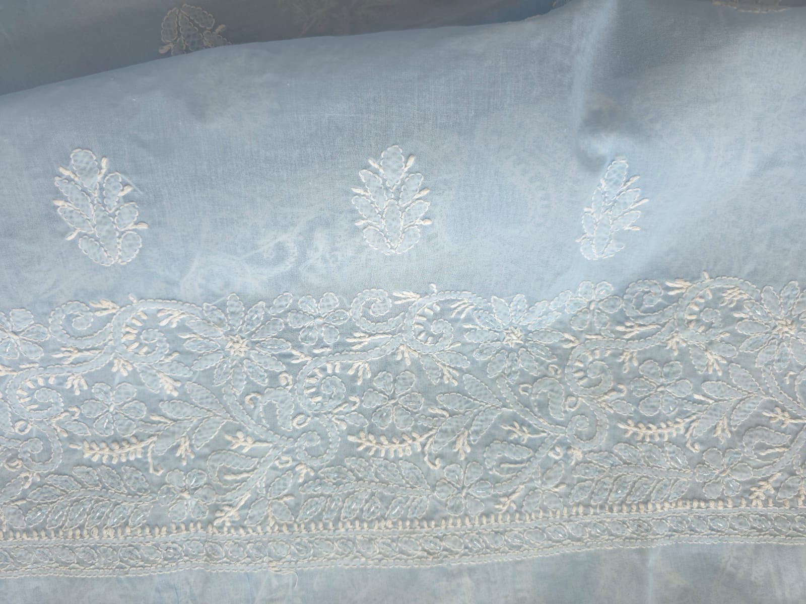 Powder blue Full set with Fine handwork and pearl cutdana work