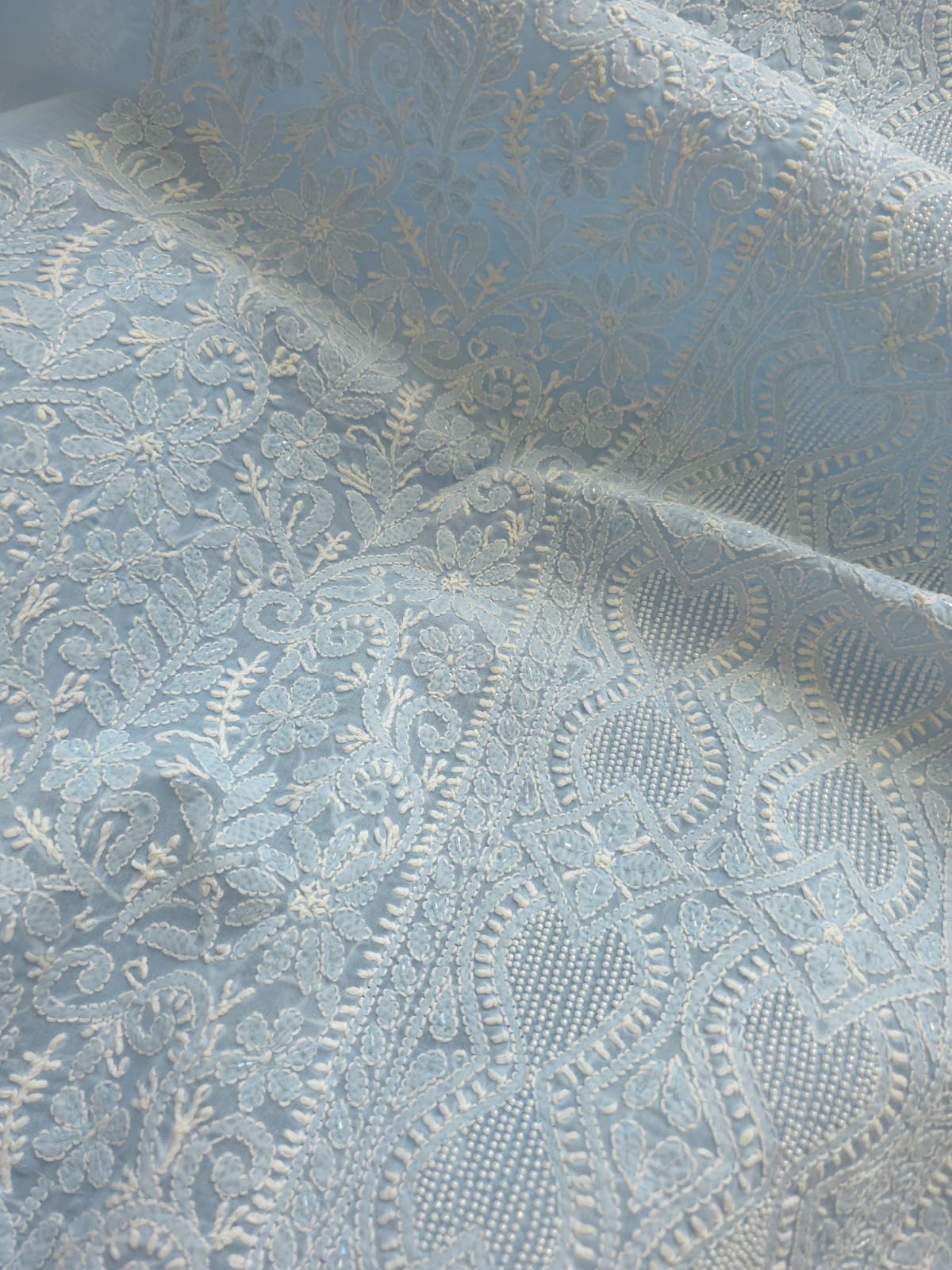 Powder blue Full set with Fine handwork and pearl cutdana work