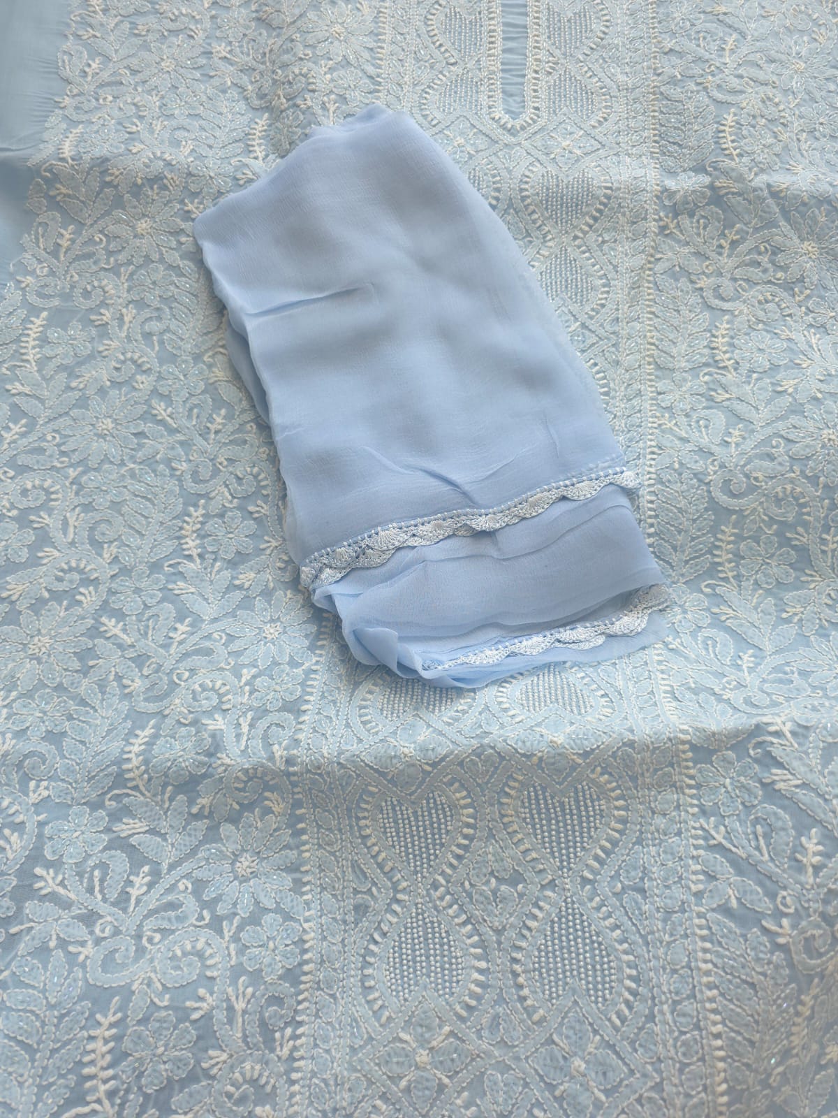 Powder blue Full set with Fine handwork and pearl cutdana work