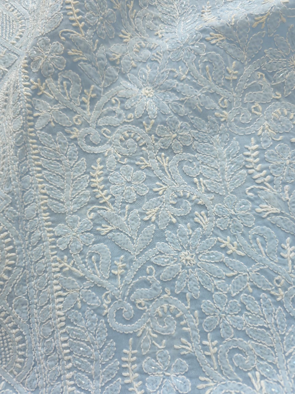 Powder blue Full set with Fine handwork and pearl cutdana work