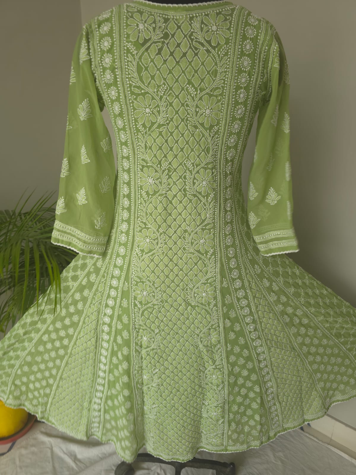 Green Georgette Stitched Full embroidered Anarkali Kalidar Kurta