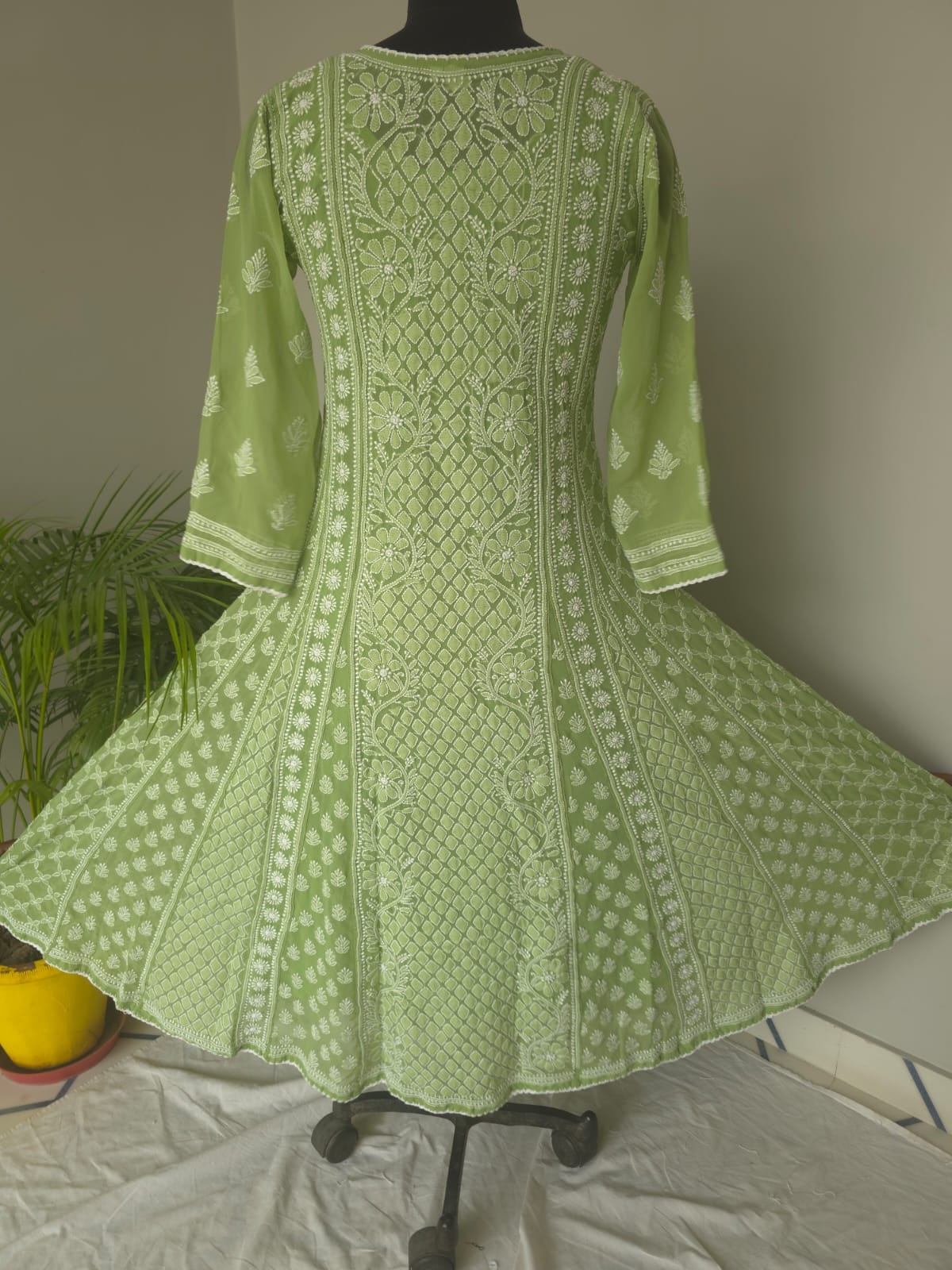 Green Georgette Stitched Full embroidered Anarkali Kalidar Kurta