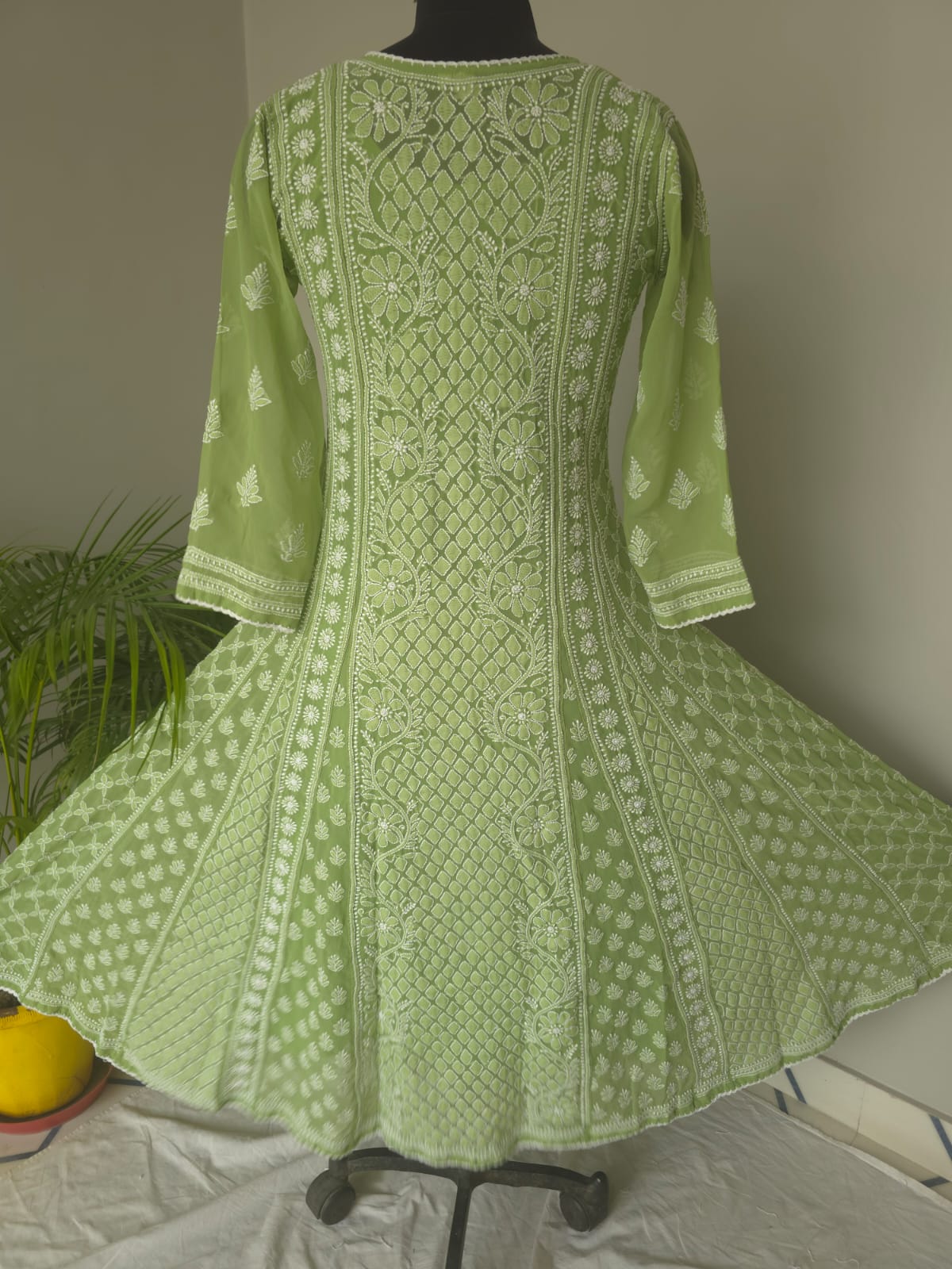 Green Georgette Stitched Full embroidered Anarkali Kalidar Kurta