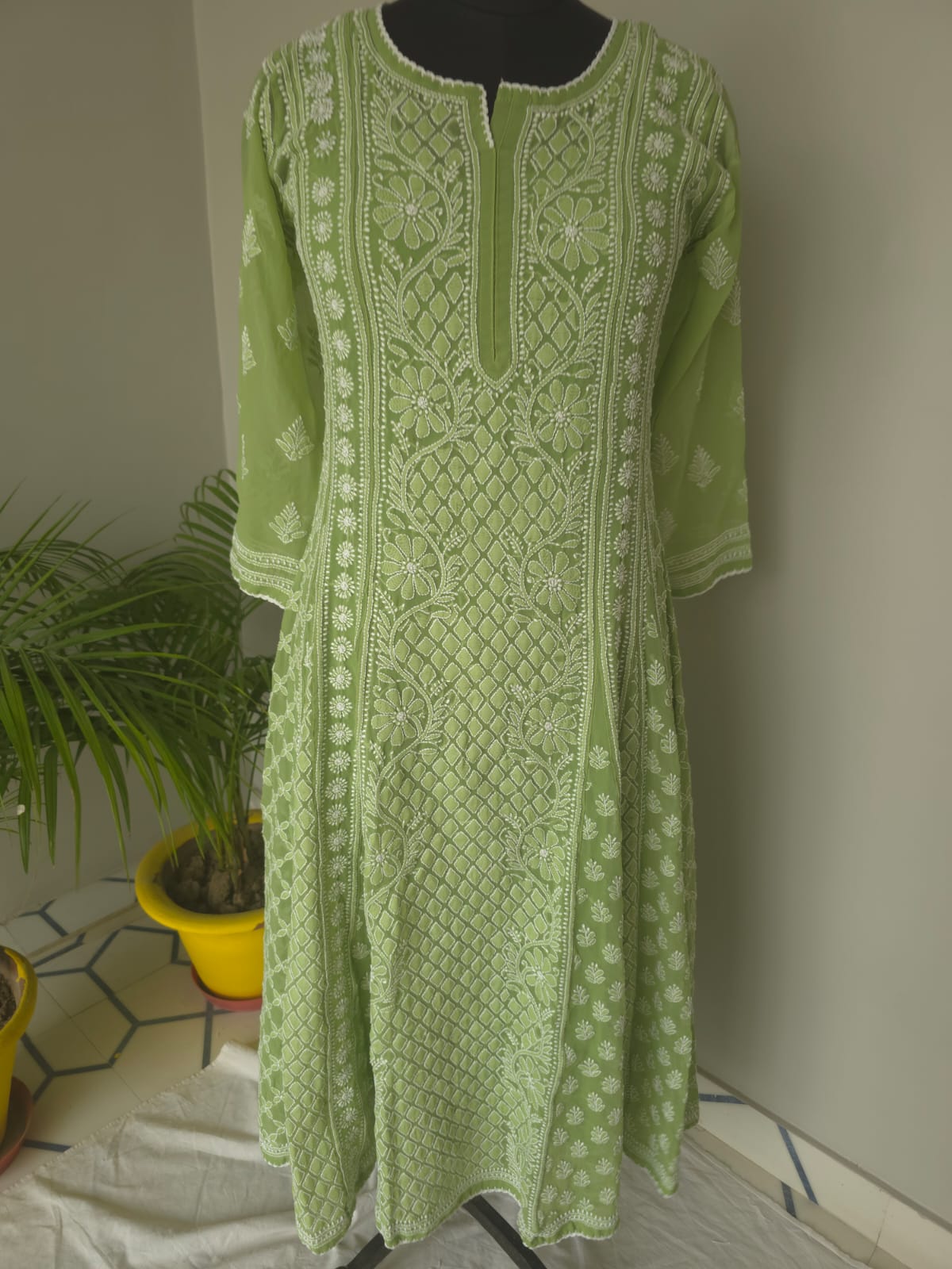 Green Georgette Stitched Full embroidered Anarkali Kalidar Kurta