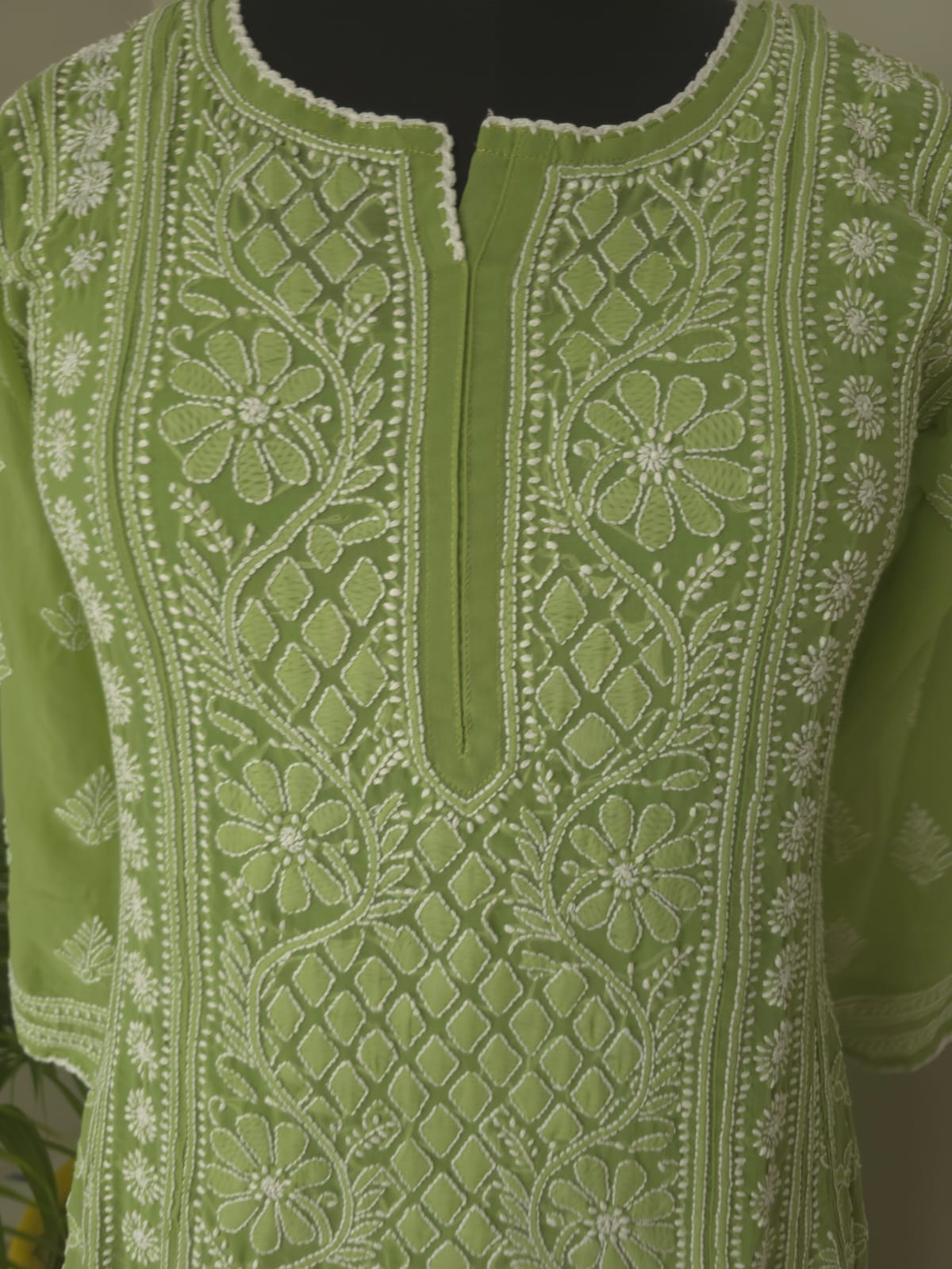 Green Georgette Stitched Full embroidered Anarkali Kalidar Kurta