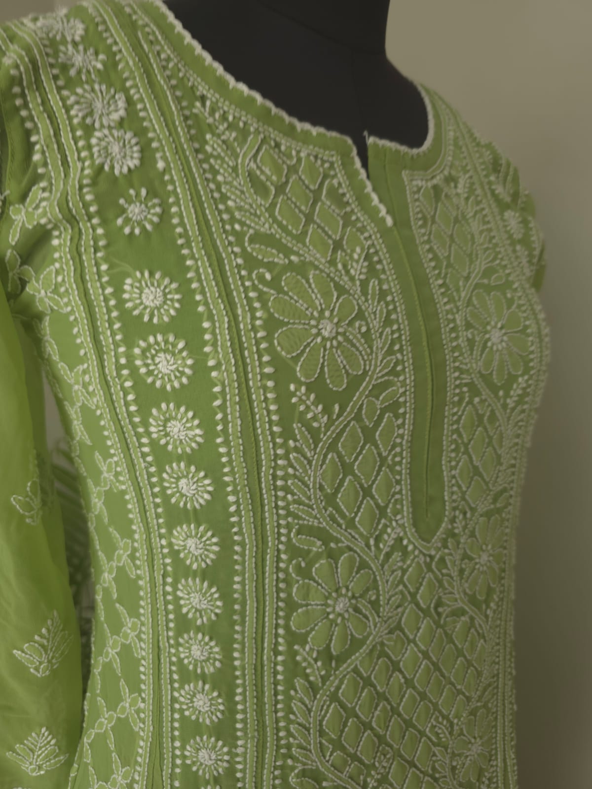 Green Georgette Stitched Full embroidered Anarkali Kalidar Kurta