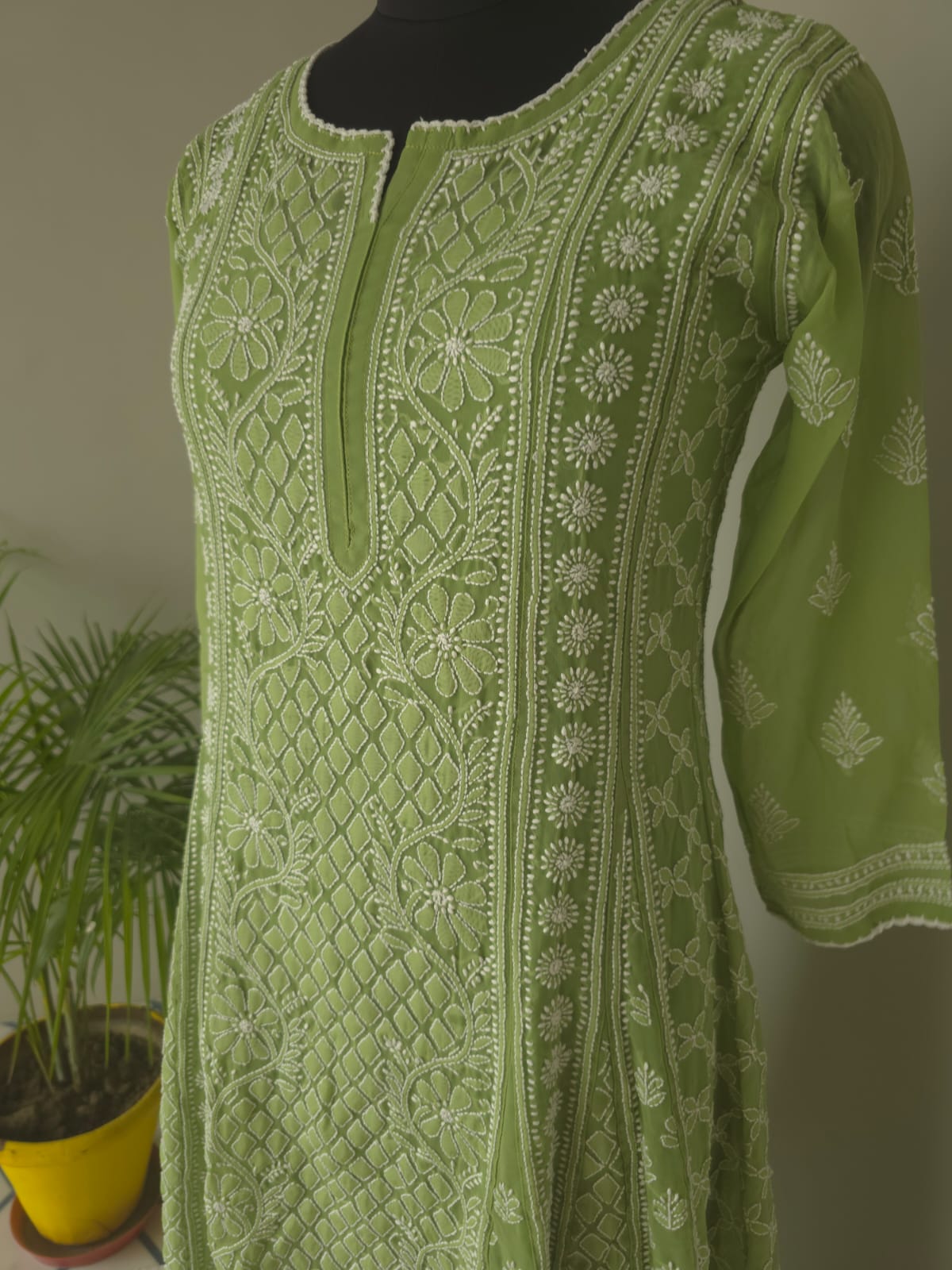 Green Georgette Stitched Full embroidered Anarkali Kalidar Kurta