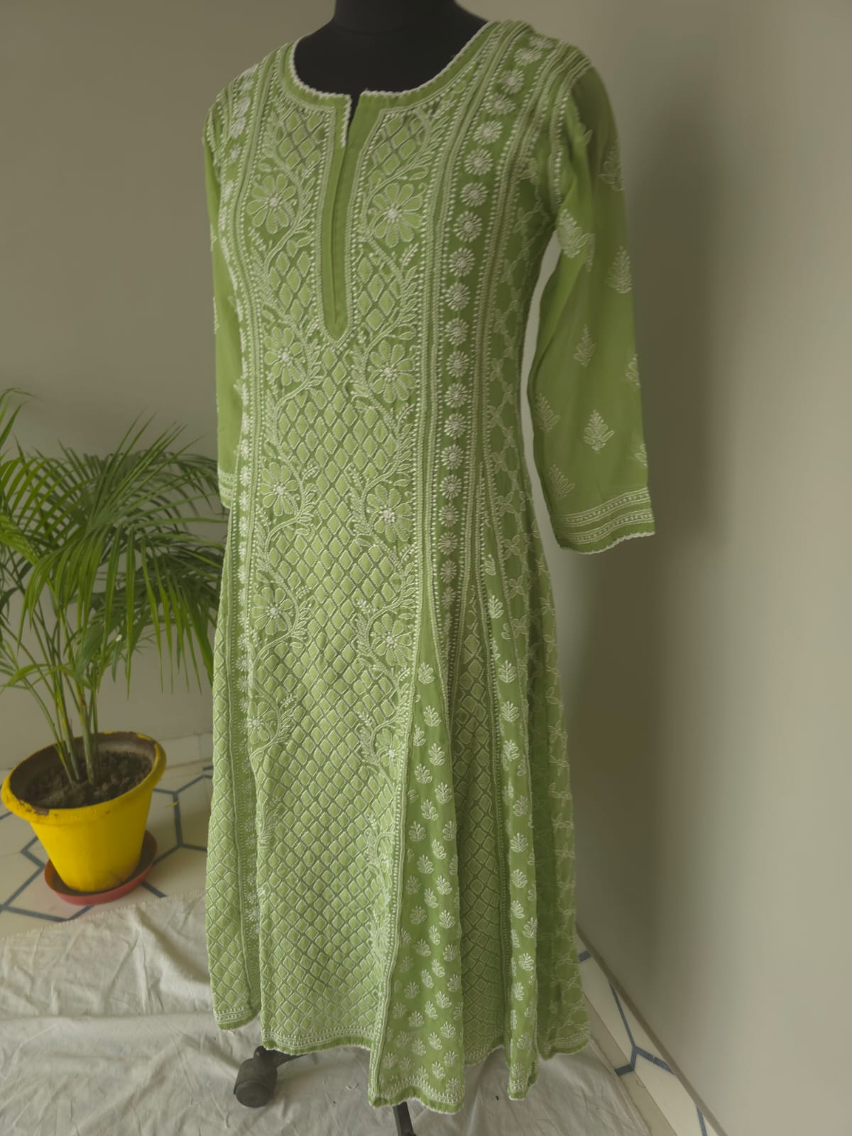 Green Georgette Stitched Full embroidered Anarkali Kalidar Kurta