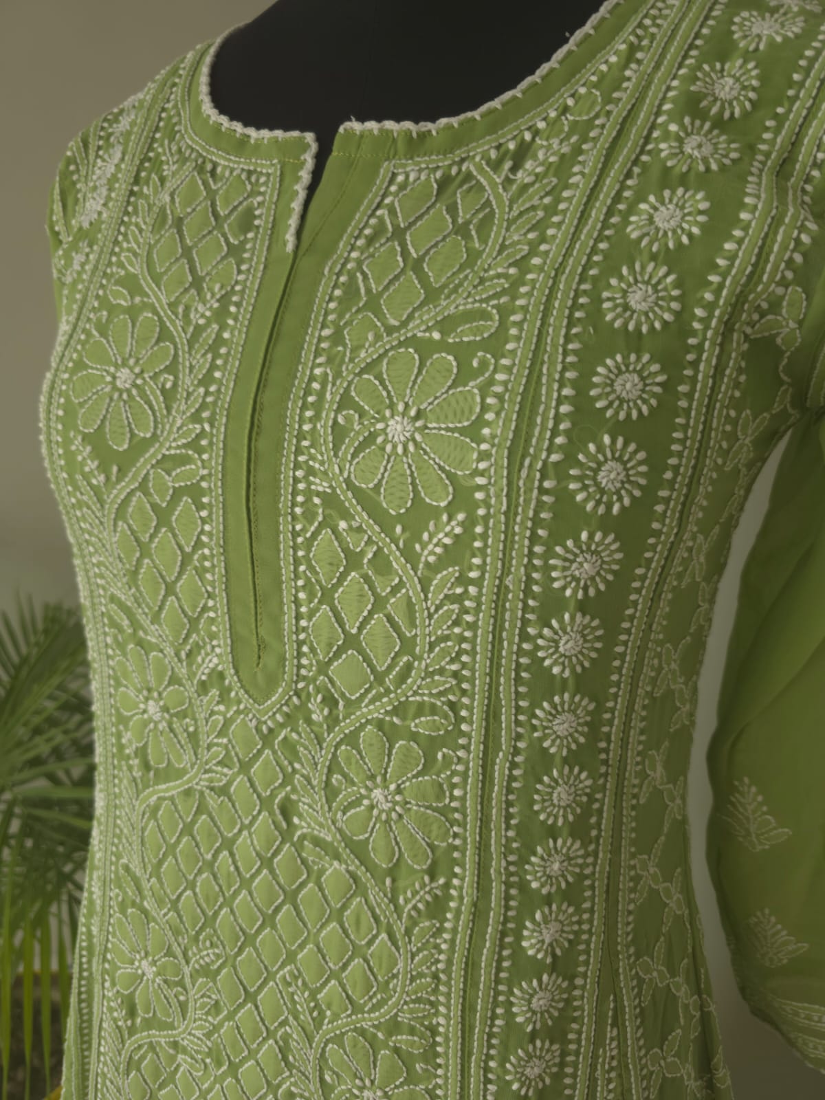 Green Georgette Stitched Full embroidered Anarkali Kalidar Kurta