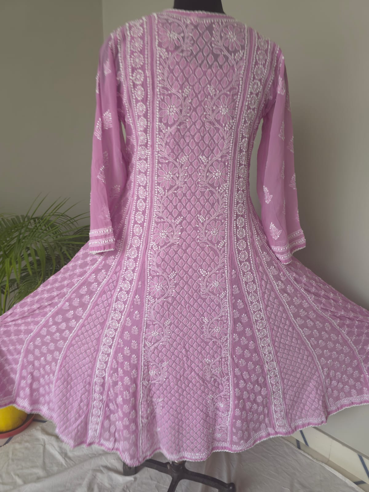 Lilac Georgette Stitched Full embroidered Anarkali Kalidar Kurta