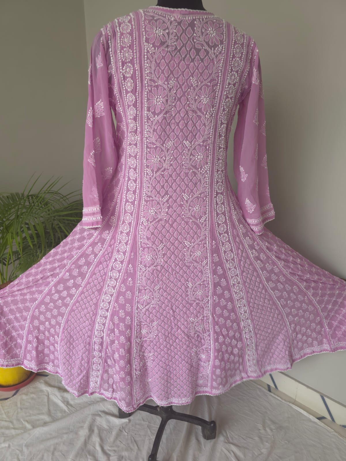 Lilac Georgette Stitched Full embroidered Anarkali Kalidar Kurta