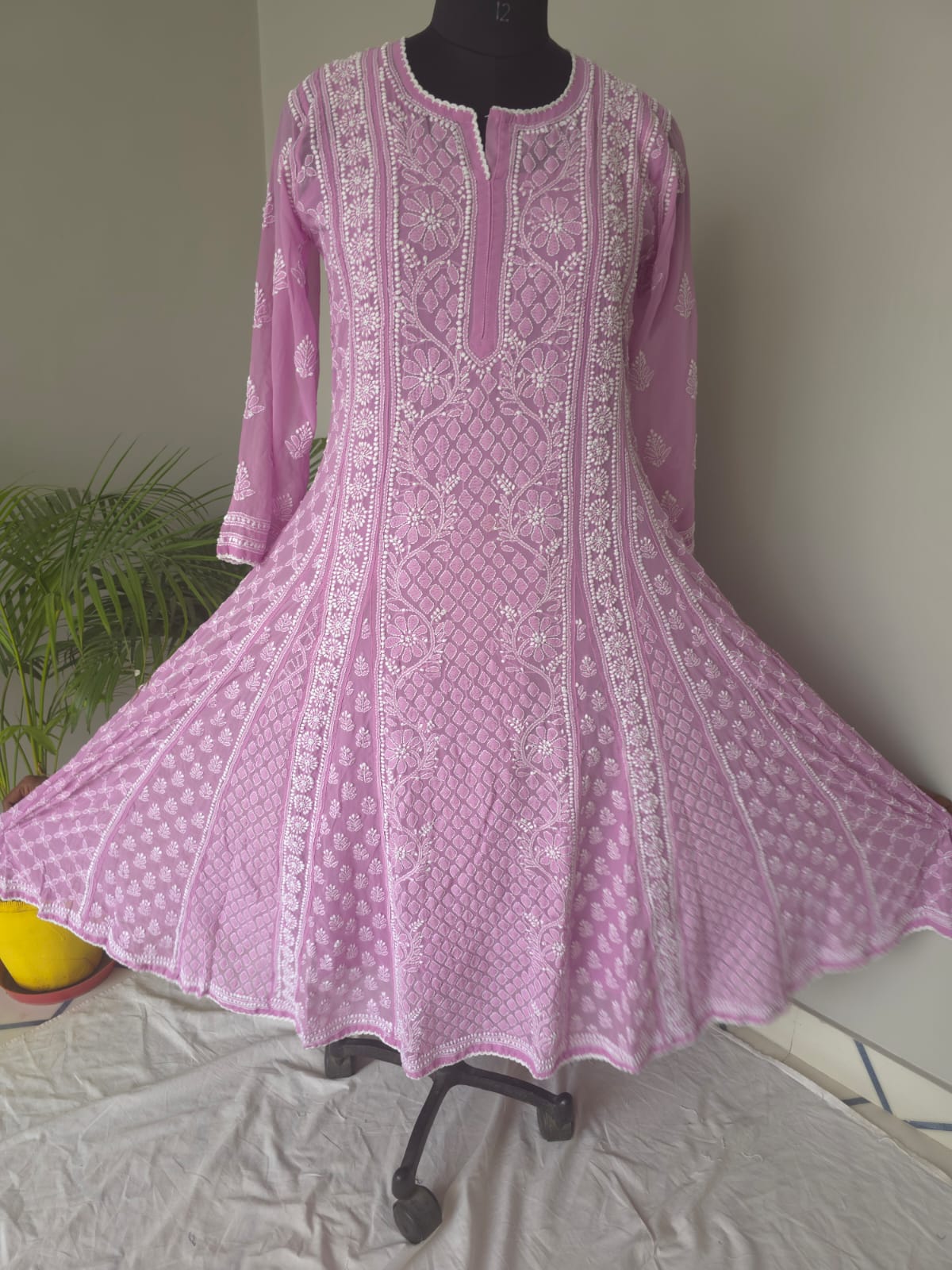 Lilac Georgette Stitched Full embroidered Anarkali Kalidar Kurta