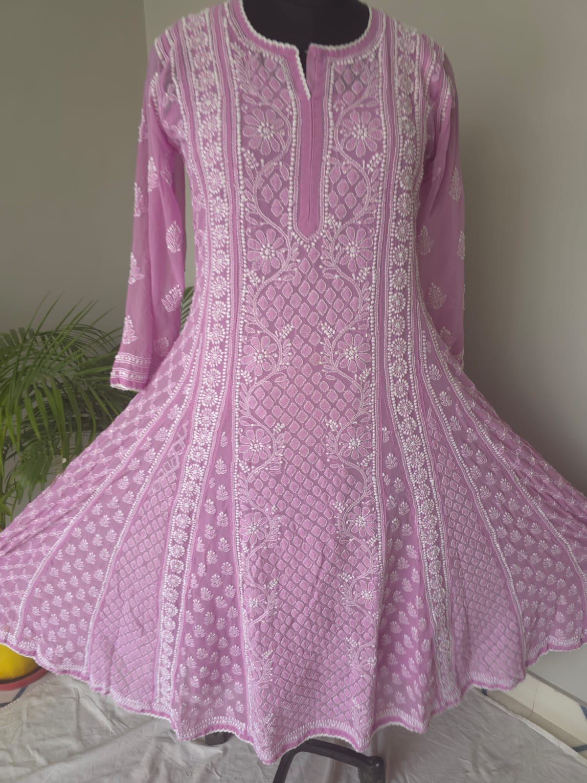 Lilac Georgette Stitched Full embroidered Anarkali Kalidar Kurta