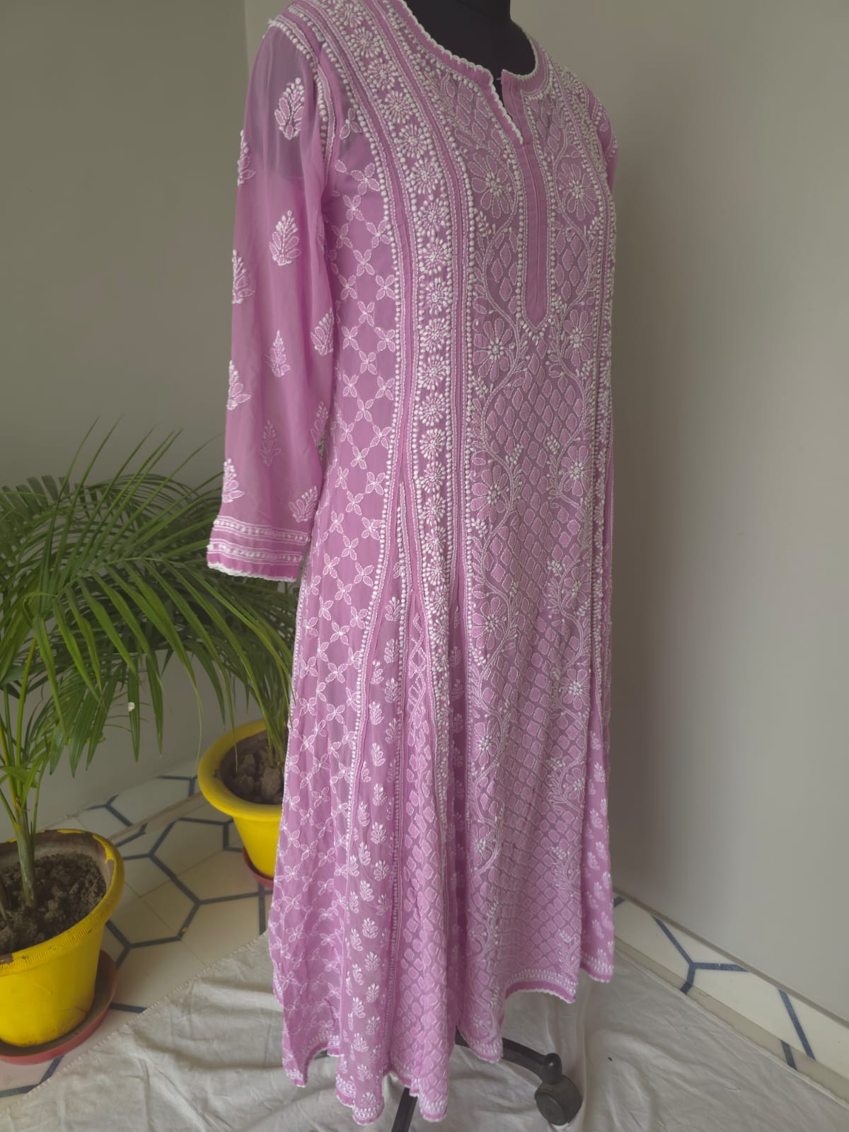 Lilac Georgette Stitched Full embroidered Anarkali Kalidar Kurta