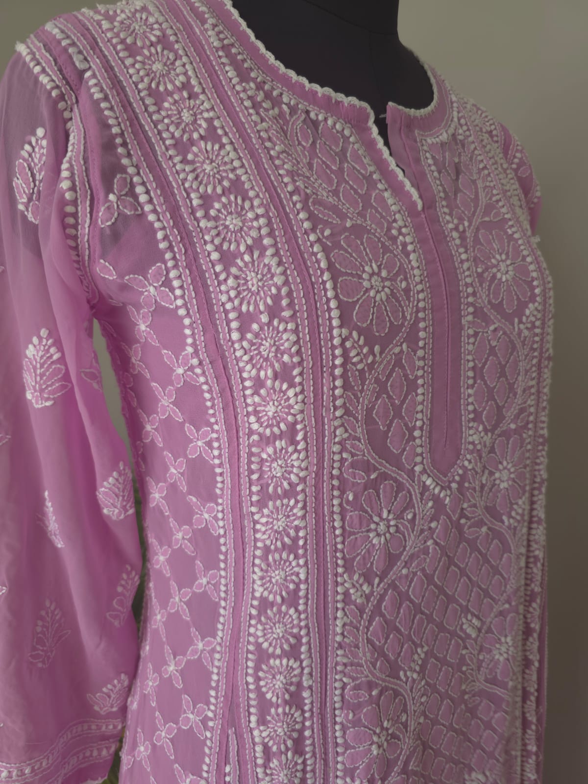 Lilac Georgette Stitched Full embroidered Anarkali Kalidar Kurta