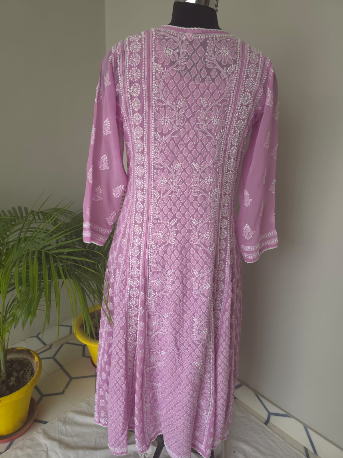 Lilac Georgette Stitched Full embroidered Anarkali Kalidar Kurta