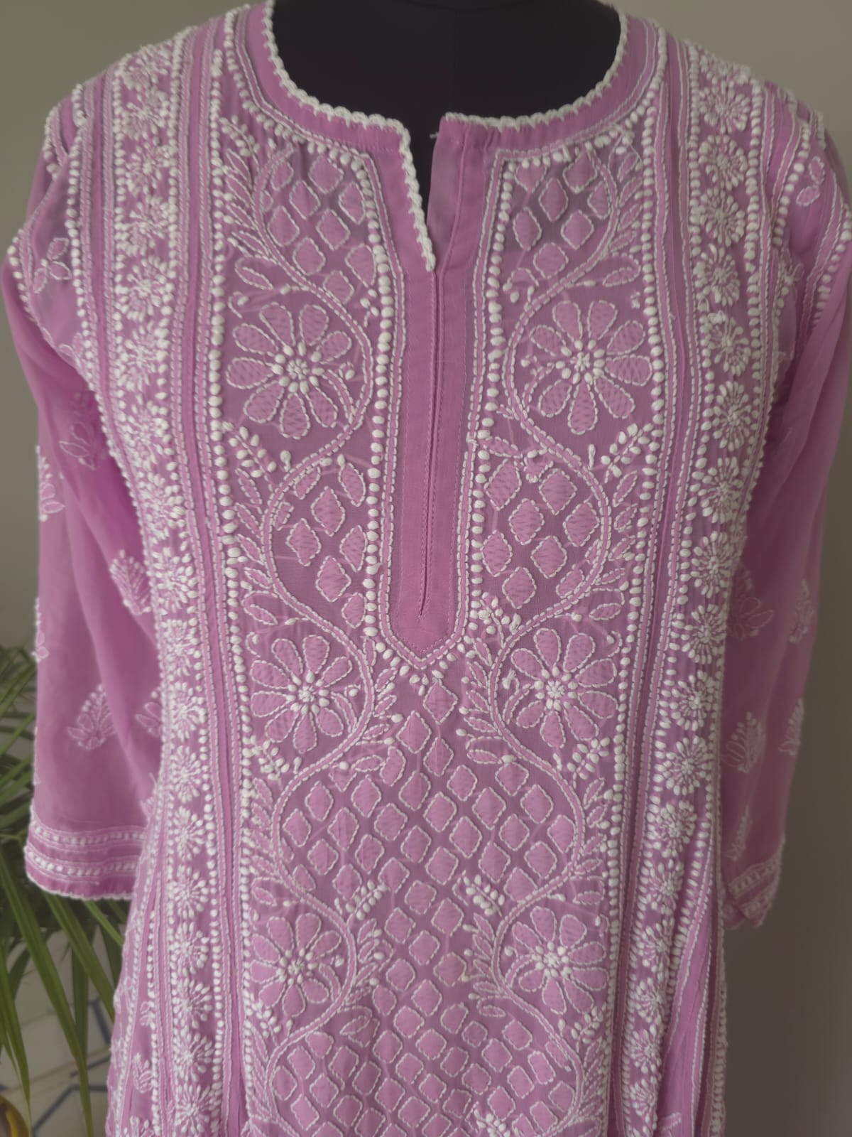 Lilac Georgette Stitched Full embroidered Anarkali Kalidar Kurta