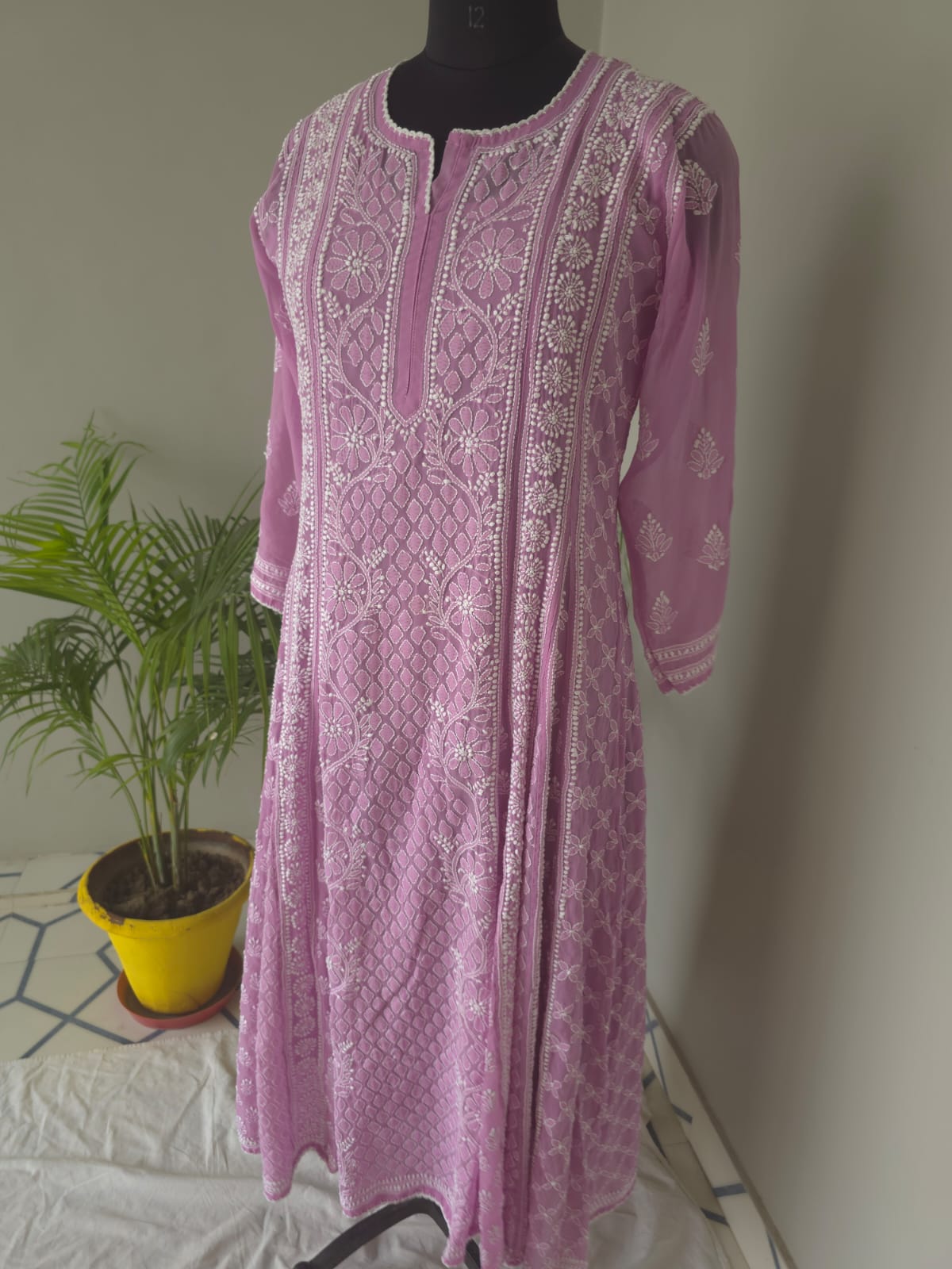 Lilac Georgette Stitched Full embroidered Anarkali Kalidar Kurta