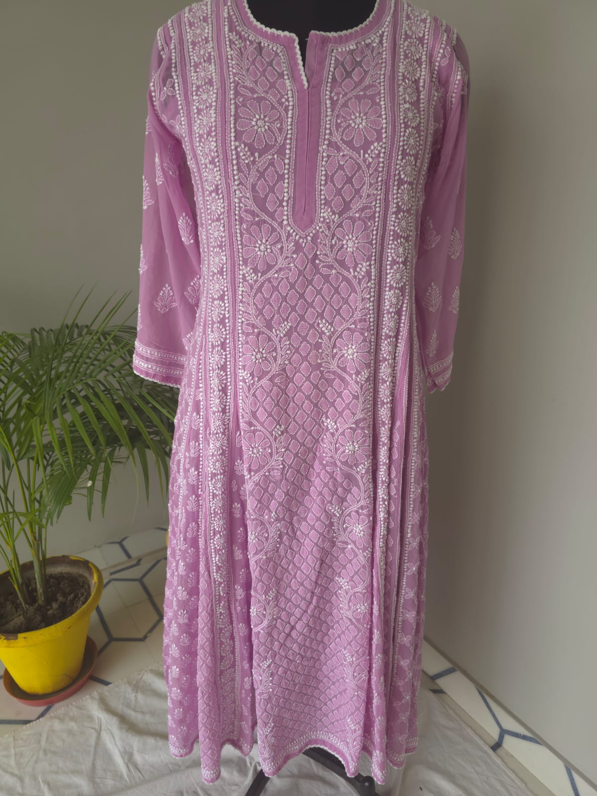 Lilac Georgette Stitched Full embroidered Anarkali Kalidar Kurta