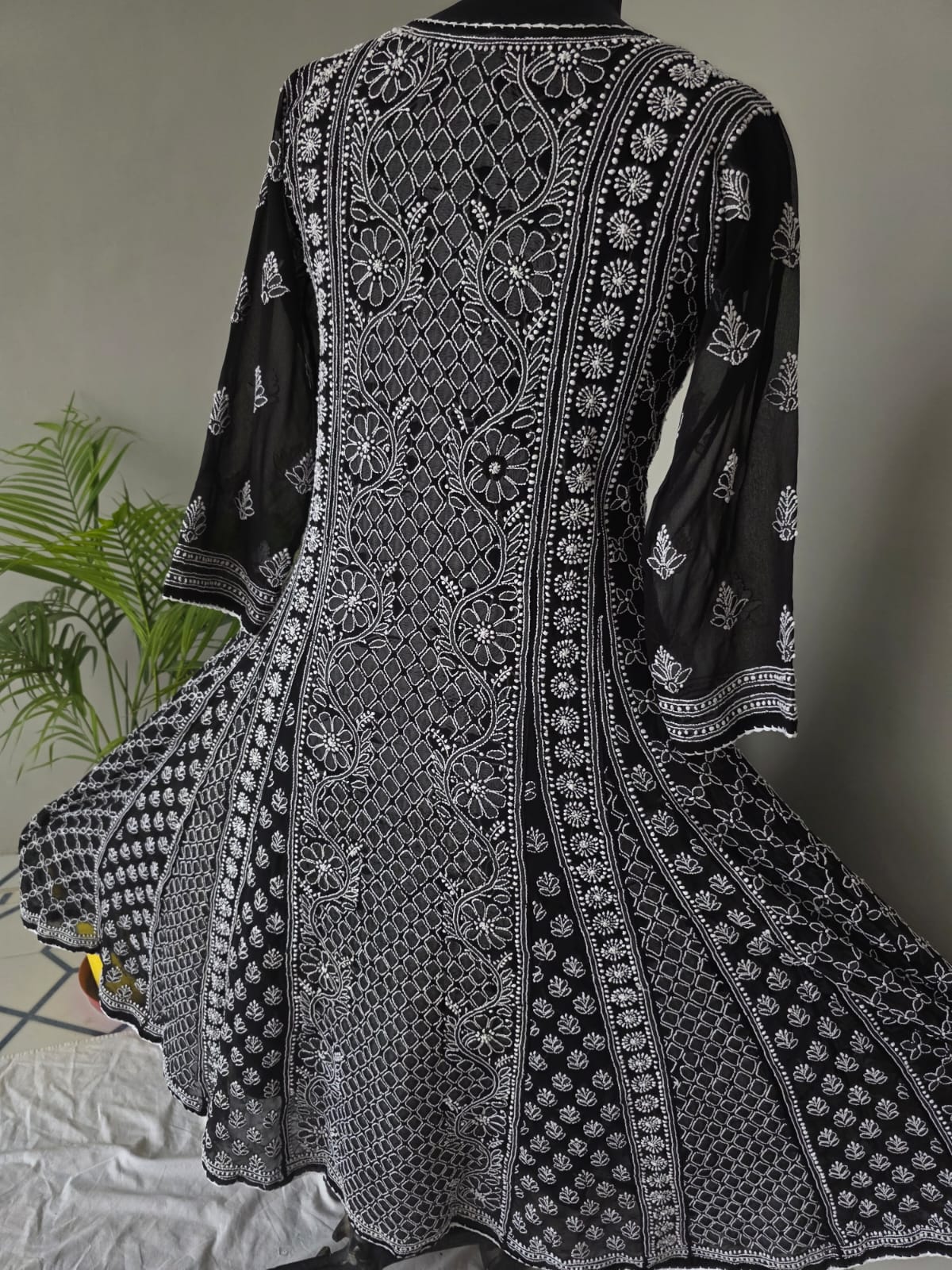 Black Georgette Stitched Full embroidered Anarkali Kalidar Kurta